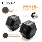 CAP Barbell 120 LB Rubber Coated Hex Dumbbell Hand Weight - Pair | Chrome Handle