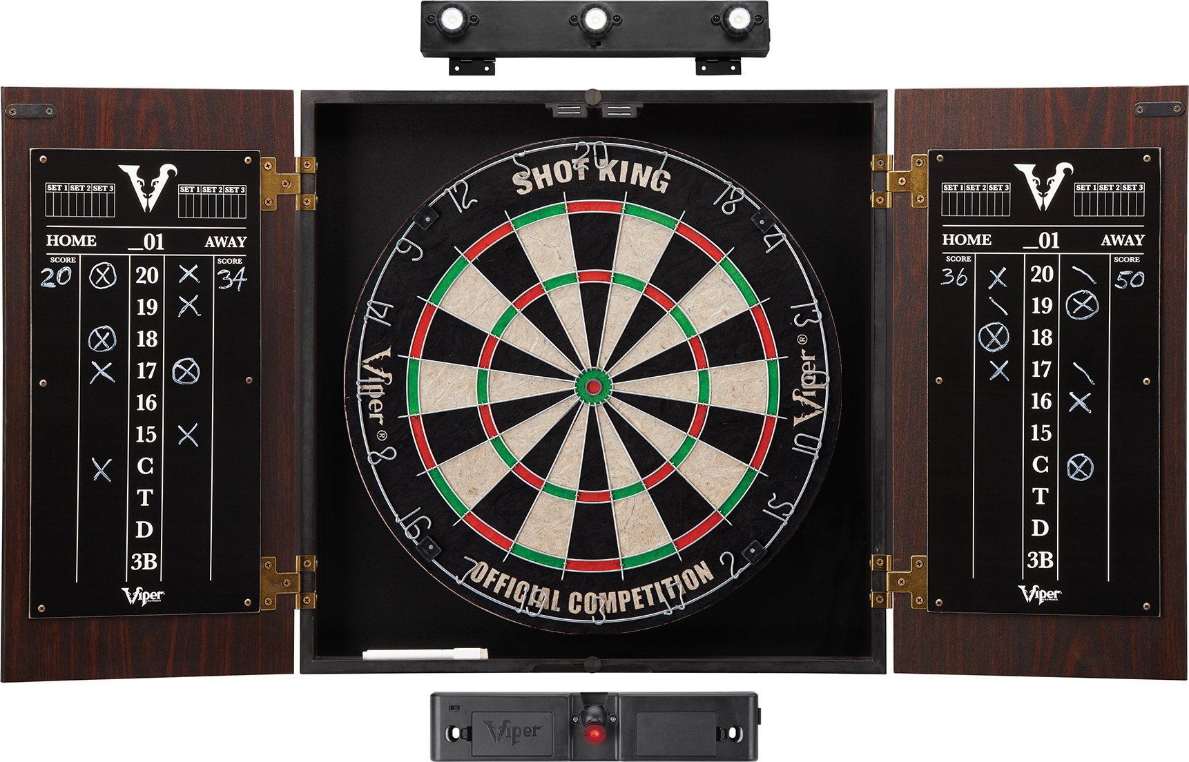 Viper By Gld Products Stadium Cabinet & Shot King Sisal/Bristle Dartboard Ready-To-Play Bundle: Elite Set (Shot King Dartboard, 