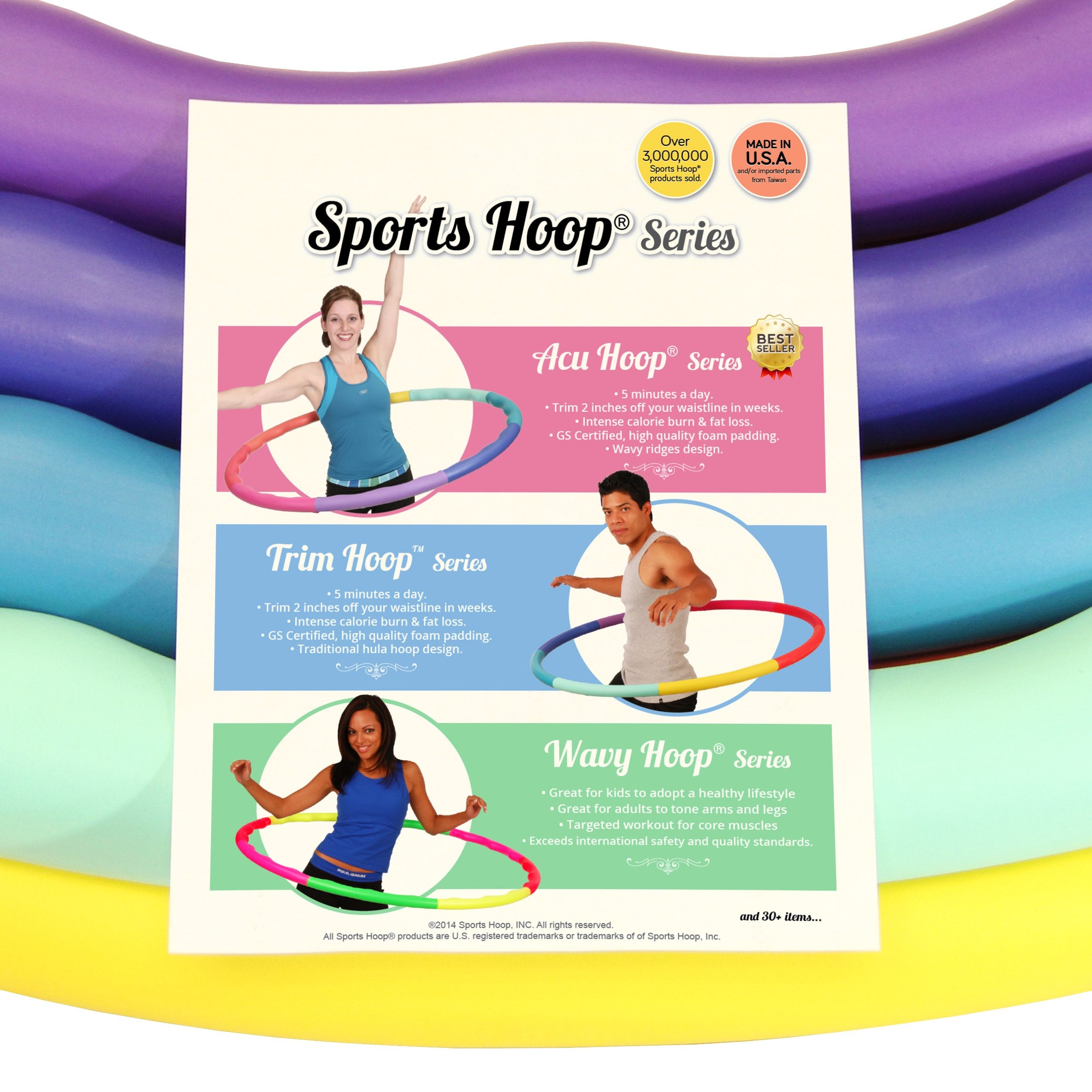 Sports Hoop Weighted Hula Hoop, Acu Hoop 5L - 4.9 Lb Large, Weight Loss Fitness Workout With Ridges. (Rainbow Colors)