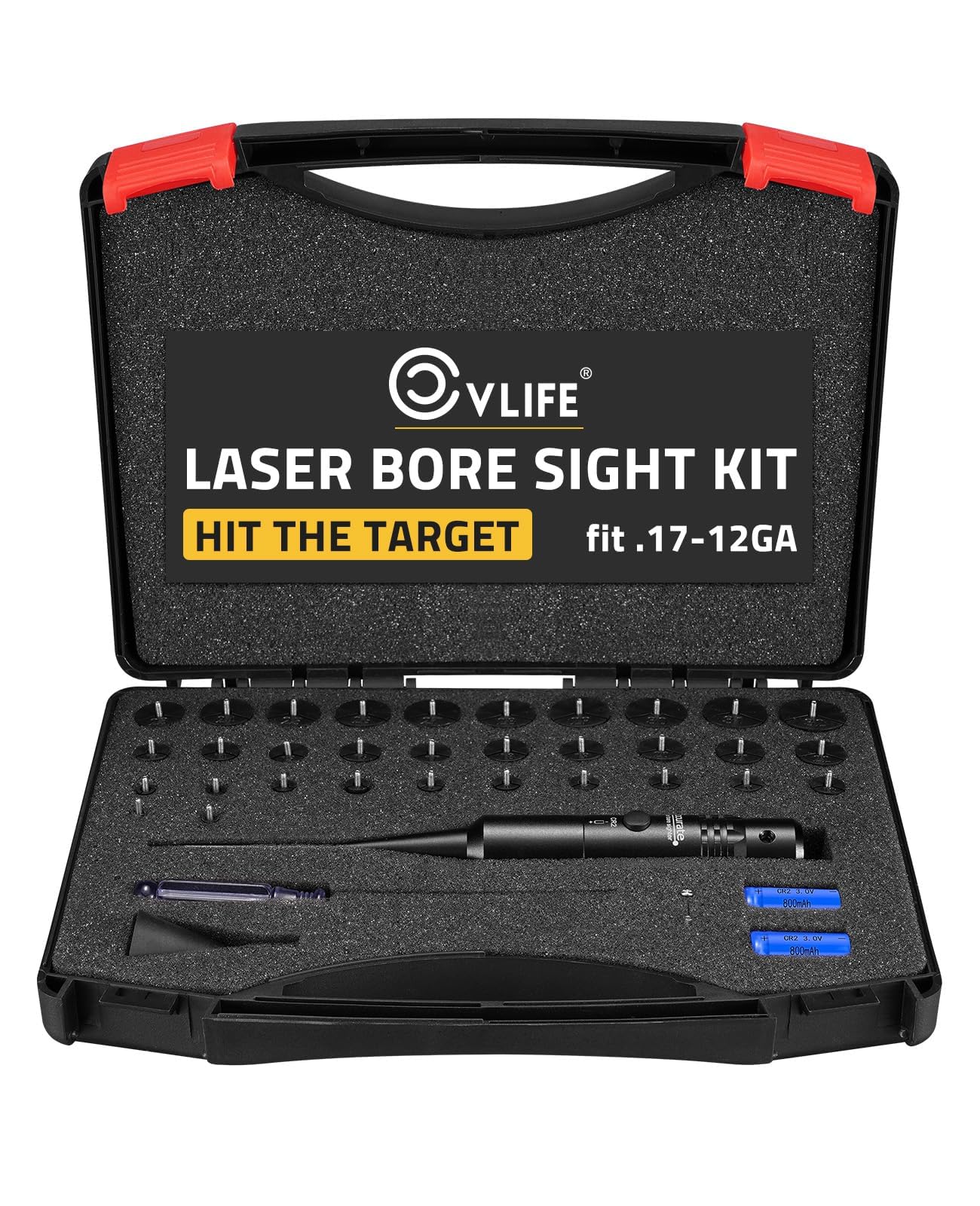 CVLIFE Professional Laser Bore Sight Kit with 32 Adapters fit 0.17 to 12GA Calibers, Bright Green Laser Bore Sighter with Button