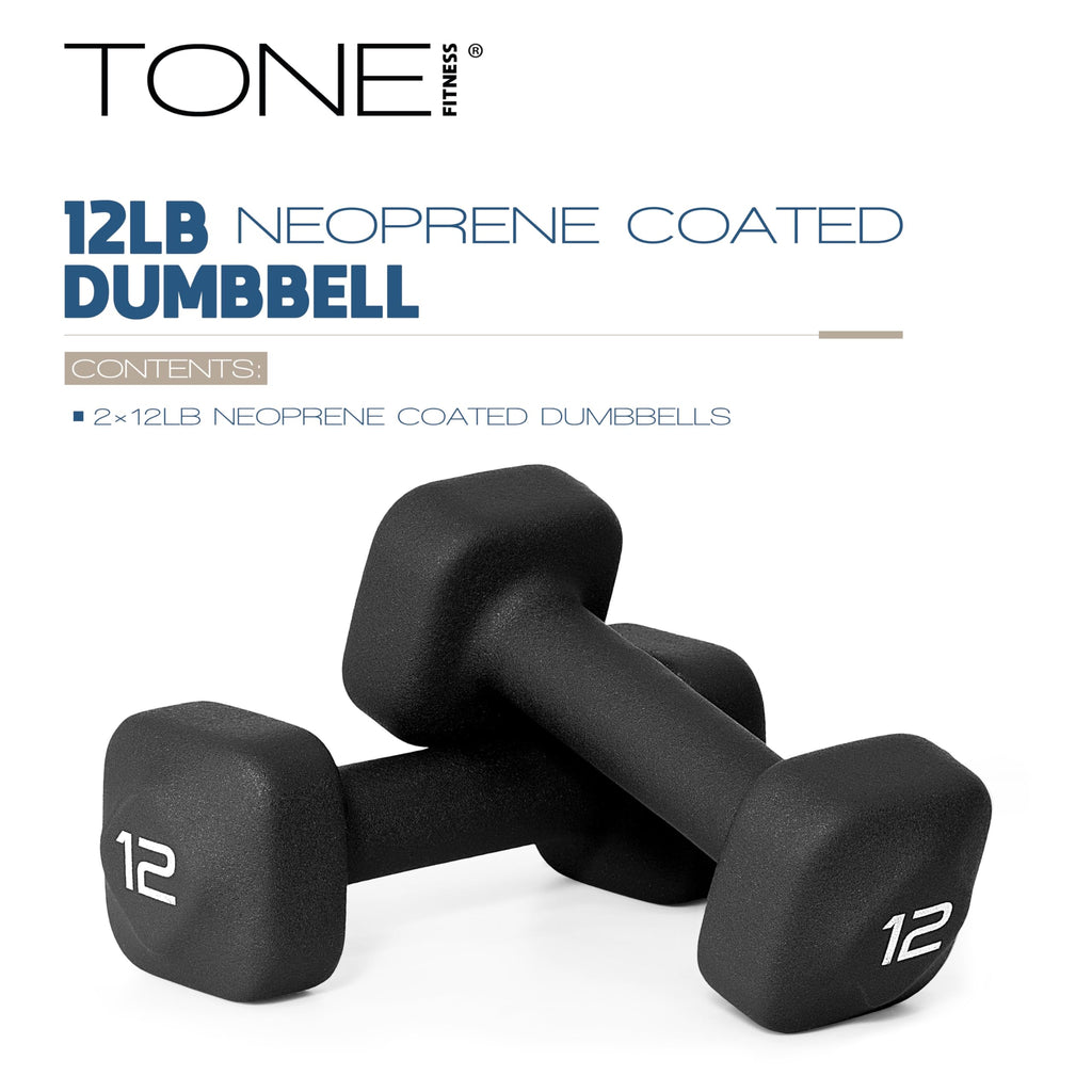 Tone Fitness 12 lb Neoprene Dumbbell Pair for Home Workouts - Non-Slip Design - Black