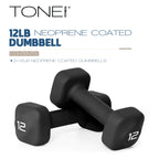 Tone Fitness 12 lb Neoprene Dumbbell Pair for Home Workouts - Non-Slip Design - Black