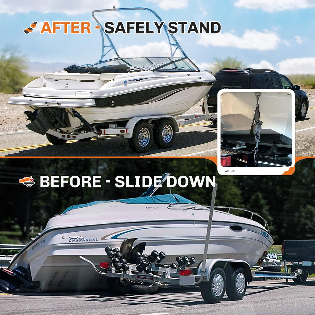 Welluck Boat Trailer Transom Tie Downs Straps 1200 Lbs, 2'' X 4' Adjustable Boat Buckle Transom Tie Downs To Trailer, Marine, Je