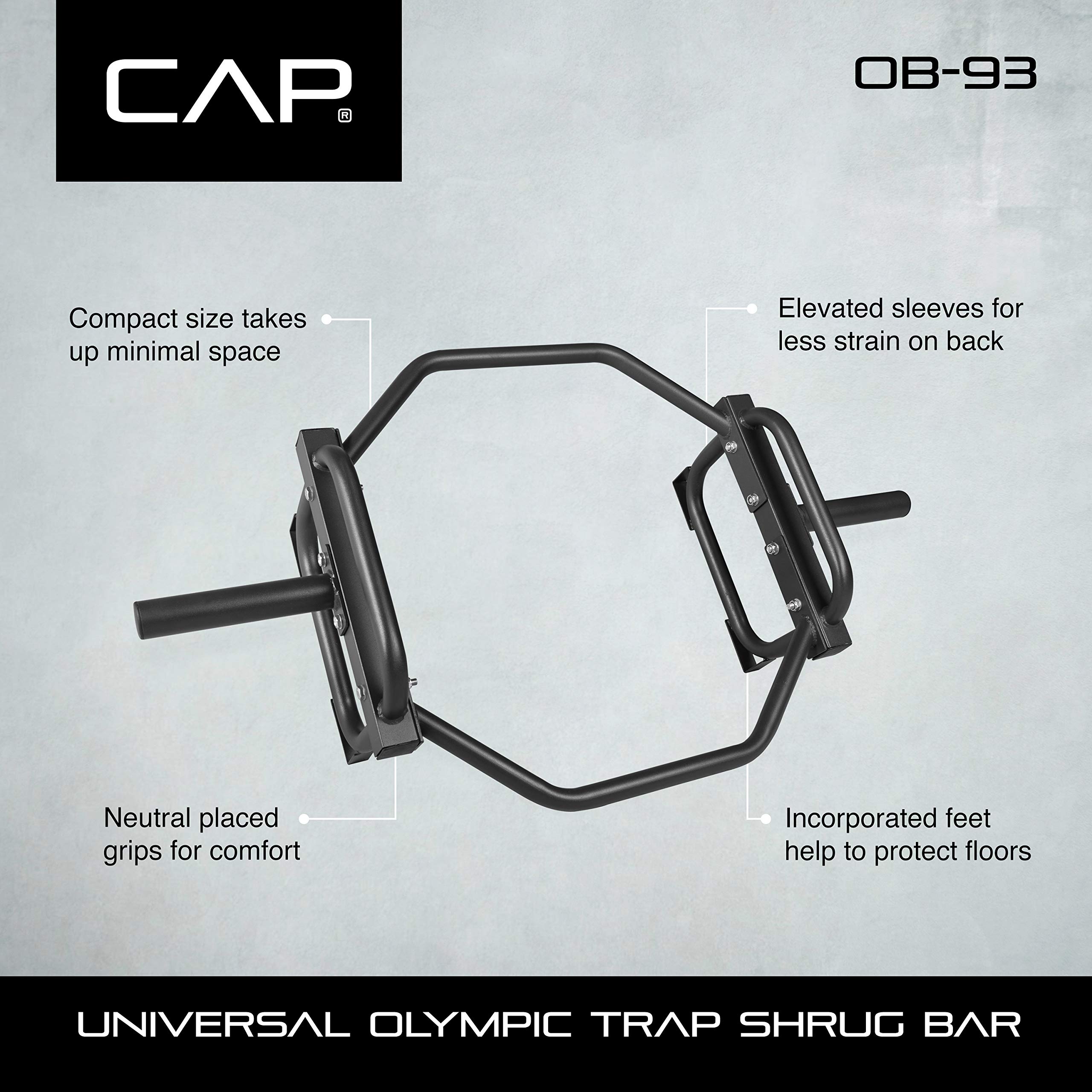 Cap Barbell Olympic Trap Bar, Hex Bar, Shrug Bar, Deadlift Bar, Black, 50 Inches