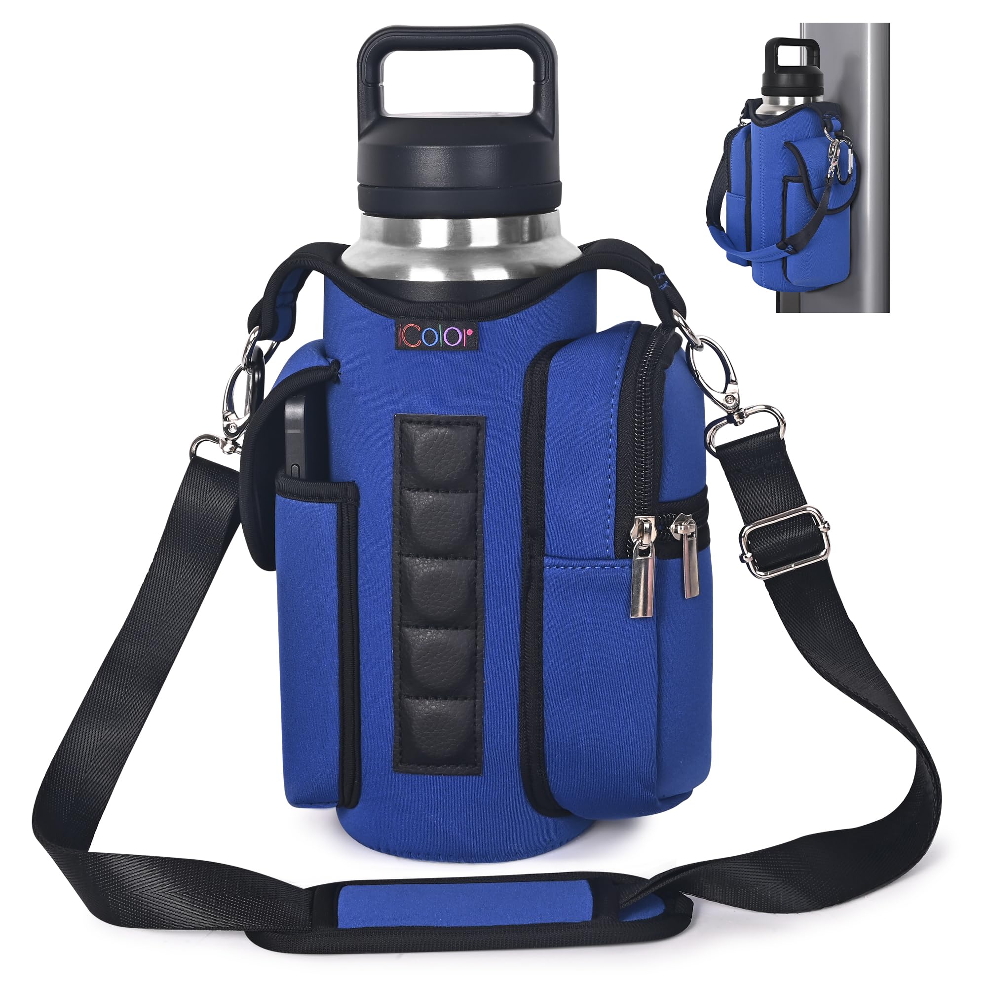 icolor Gym Magnetic Bag Water Bottle Carrier Holder with Phone Pockets & Shoulder Strap,Gym Magnetic Bag 5 Built-in Magnets Gym 