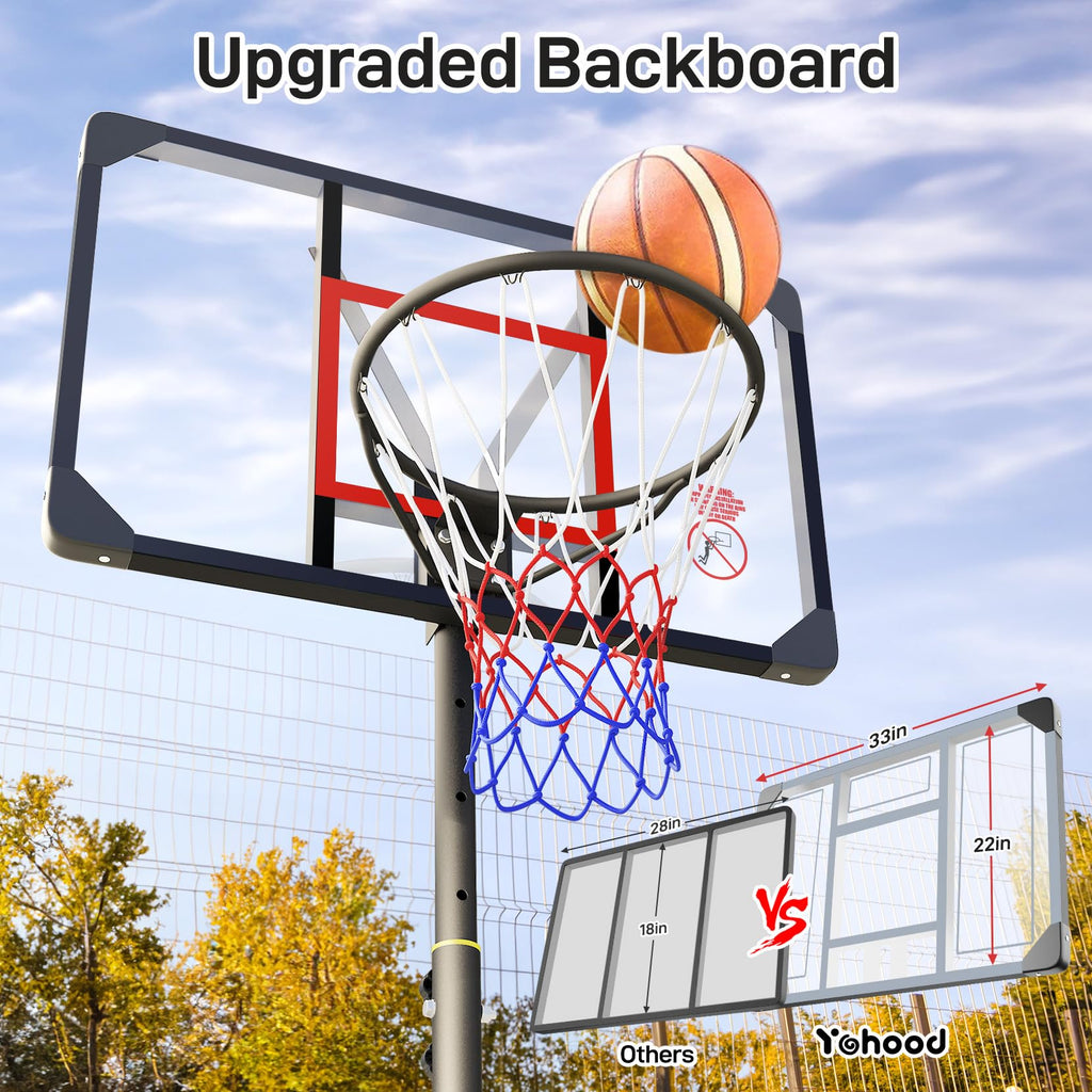 Yohood Kids Basketball Hoop Outdoor 4.82-8.53ft Adjustable, Portable Basketball Hoops & Goals for Kids/Teenagers/Youth in Backya