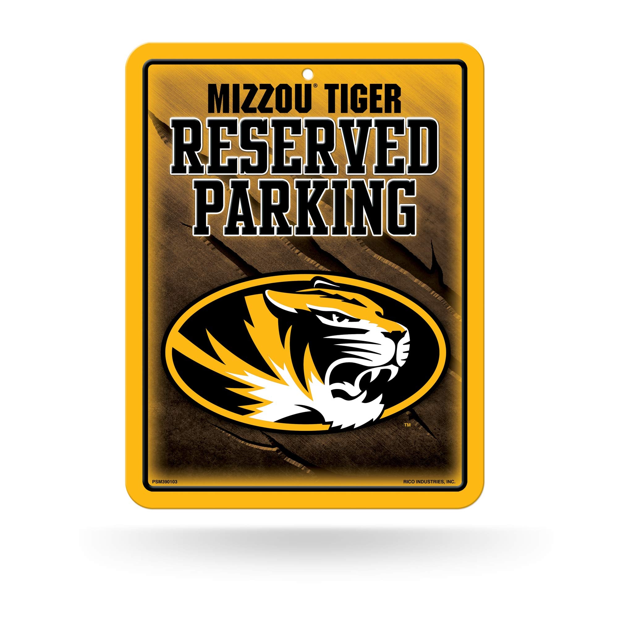 Rico Industries NCAA Missouri Tigers 8.5 x 11 Carbon Fiber Metal Parking Sign - Great for Man Cave, Bed Room, Office, Home D  co