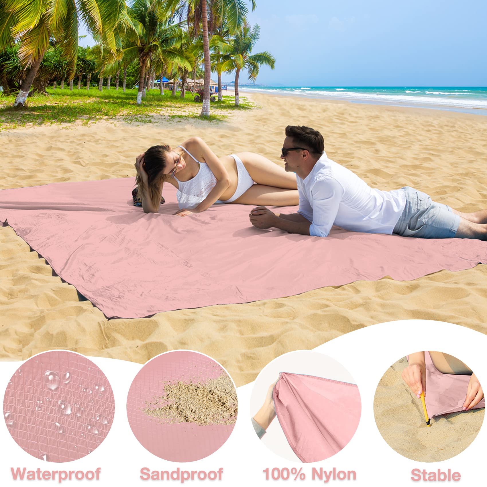 Bydoll Nylon Beach Blanket Waterproof Sandproof Oversized 10'X9' Suits 1-8 Adults Sand Free Extra Large Blanket Lightweight Soft
