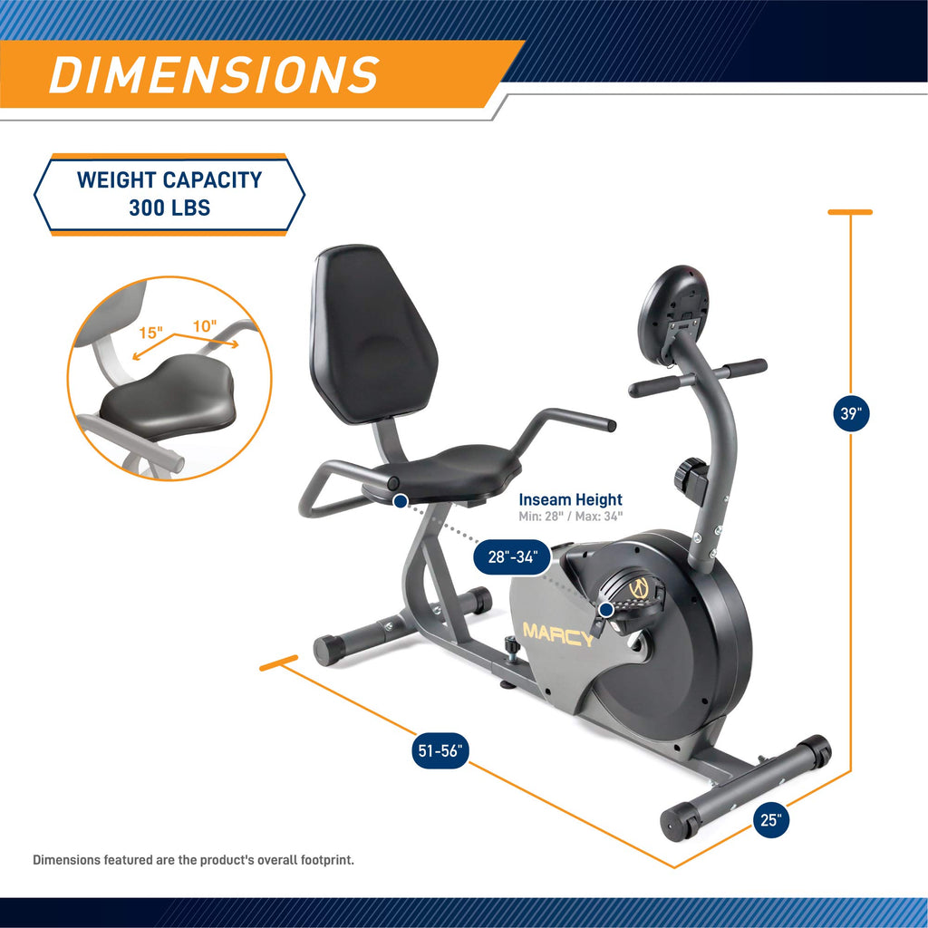 Marcy Magnetic Recumbent Bike With Adjustable Resistance And Transport Wheels Ns-716R, 11.00 X 22.00 X 31.00''