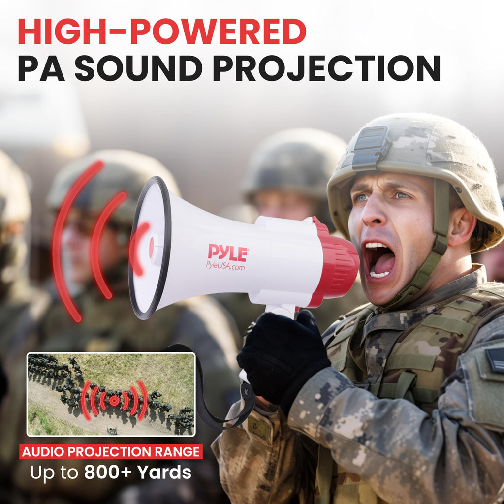 Pyle Megaphone Speaker Pa Bullhorn - With Built-In Siren 30 Watt Voice Recorder & 800 Yard Range - Ideal For Football, Soccer, B