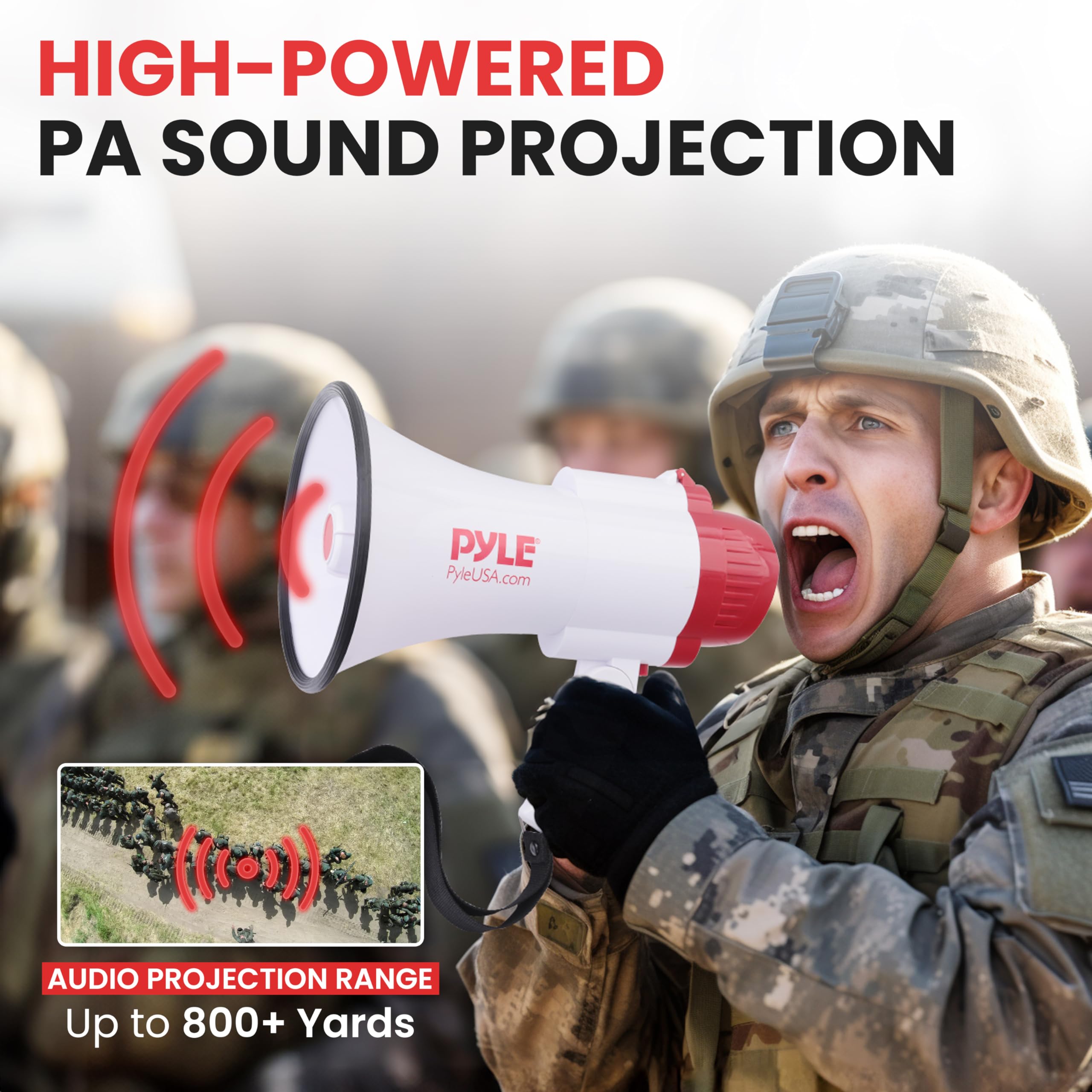 Pyle Megaphone Speaker Pa Bullhorn - With Built-In Siren 30 Watt Voice Recorder & 800 Yard Range - Ideal For Football, Soccer, B
