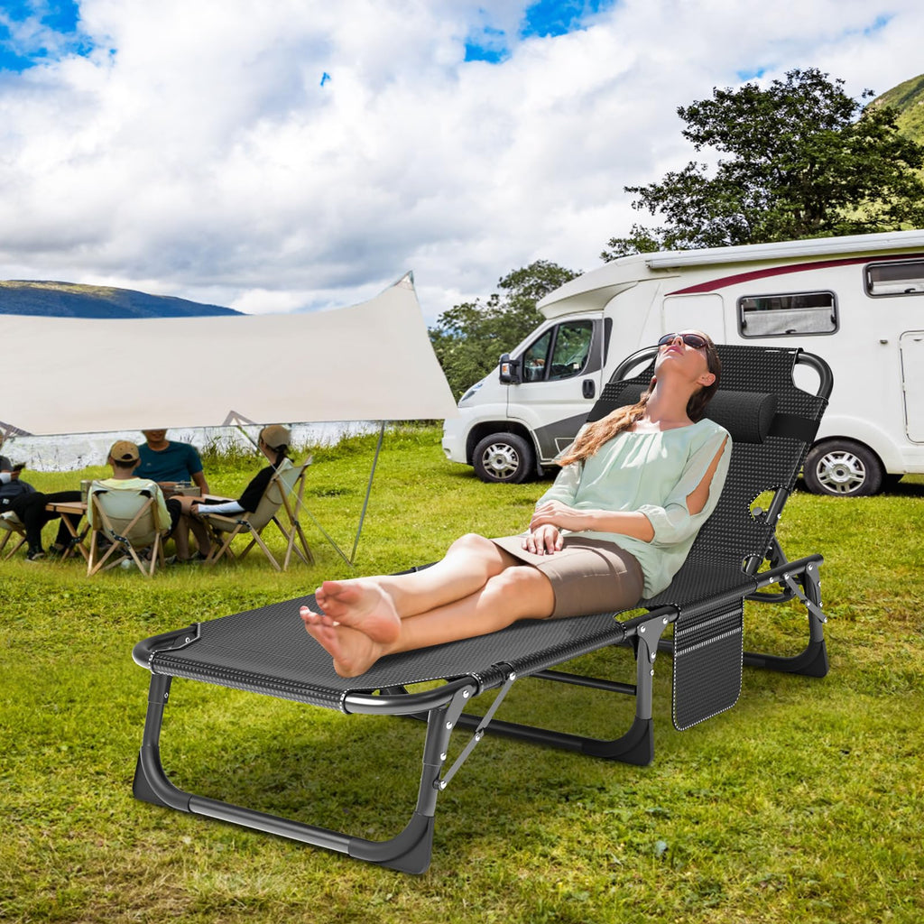 Slsy Sleeping Cots For Adults, 5-Position Folding Chaise Lounge Chairs Outdoor, Portable Folding Bed Cot Lounge Chair For Beach