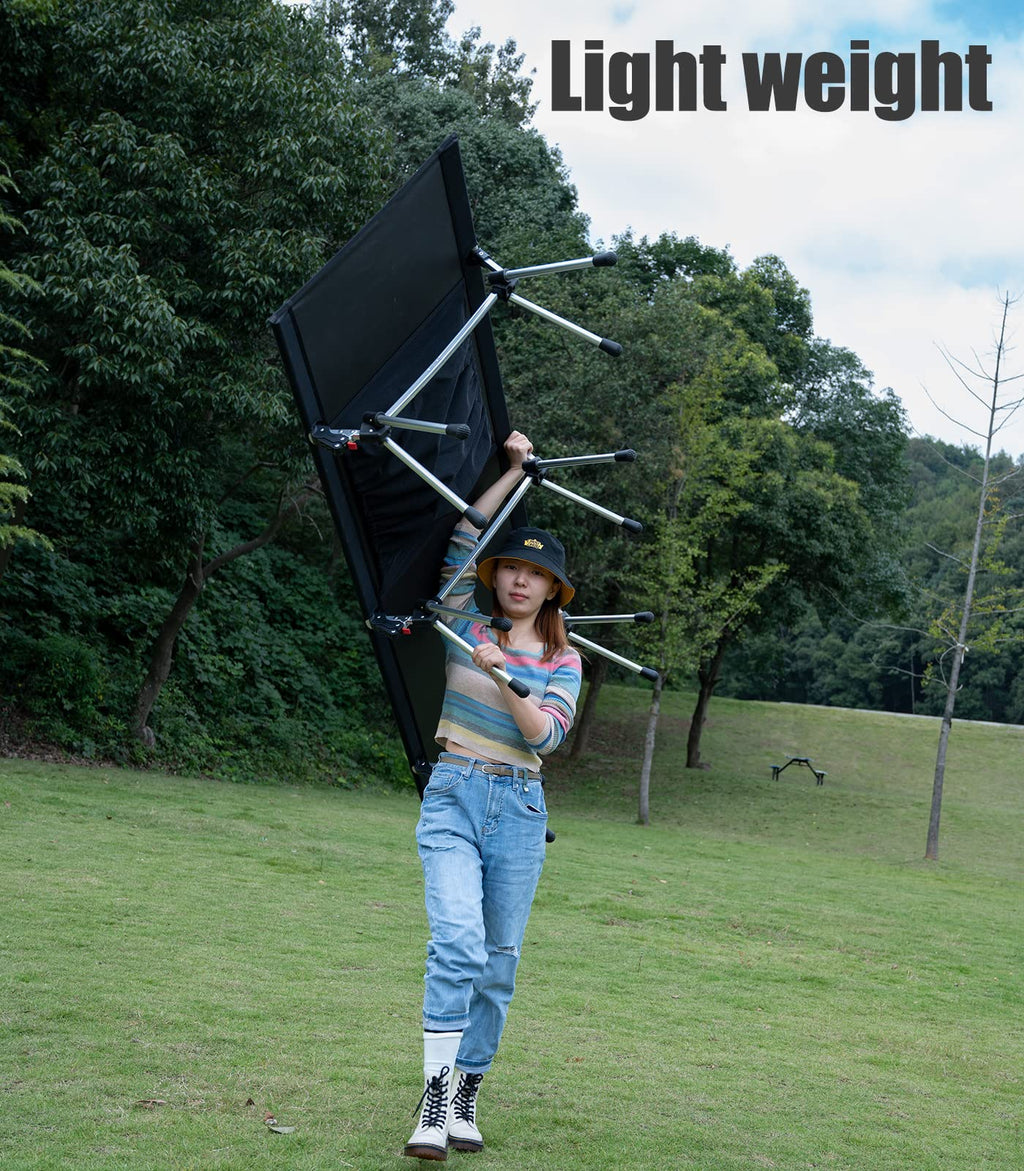 Iclimb Super Easy Assemble Folding Cot Ultralight Compact Heavy Duty With Carry Bag For Adults Camping Backpacking (Black, Two H