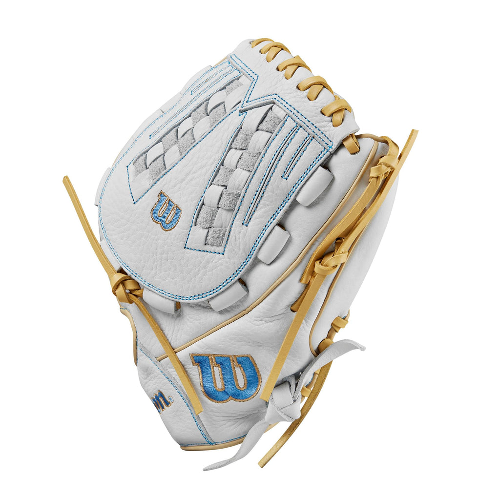 Wilson 2024 A1000 V125 12.5    Outfield Fastpitch Softball Glove - White/Blue/Blonde, Left Hand Throw