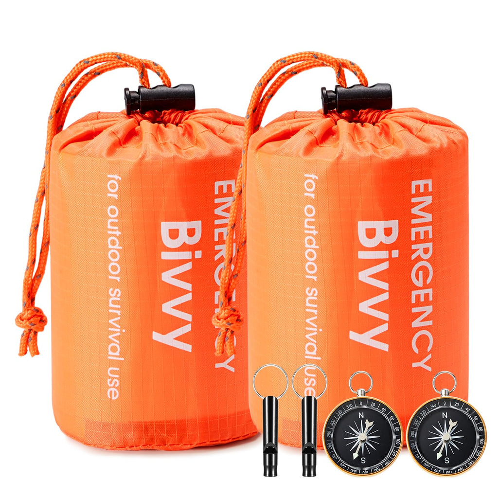 Esky Emergency Sleeping Bag, 2 Packs Waterproof Lightweight Thermal Bivy Sack, Survival Shelter Blanket Bags With Compass And Lo