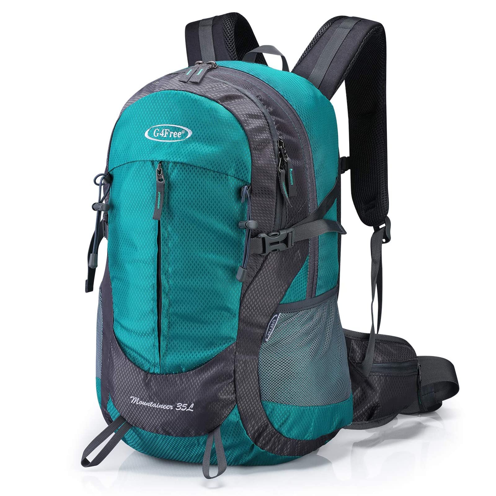 G4Free 35L Hiking Backpack Water Resistant Outdoor Sports Travel Daypack Lightweight with Rain Cover for Women Men (Peacock Gree