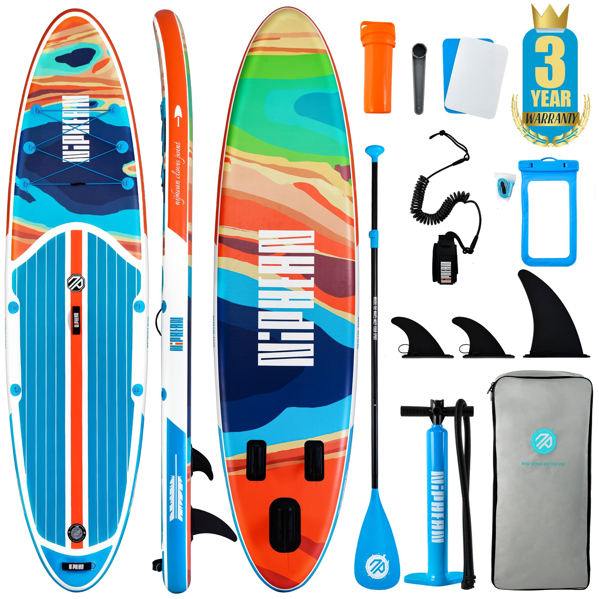 Niphean Inflatable Stand Up Paddle Board with SUP Accessories, Anti-Slip EVA Deck, 106 Inflatable Paddle Boards for Adults & 