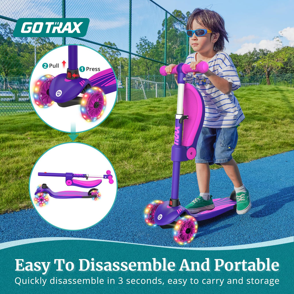 Gotrax KS3 Kids Kick Scooter, LED Lighted Wheels, Adjustable Handlebars and Removable Seat, Lean-to-Steer & Widen Anti-Slip Deck
