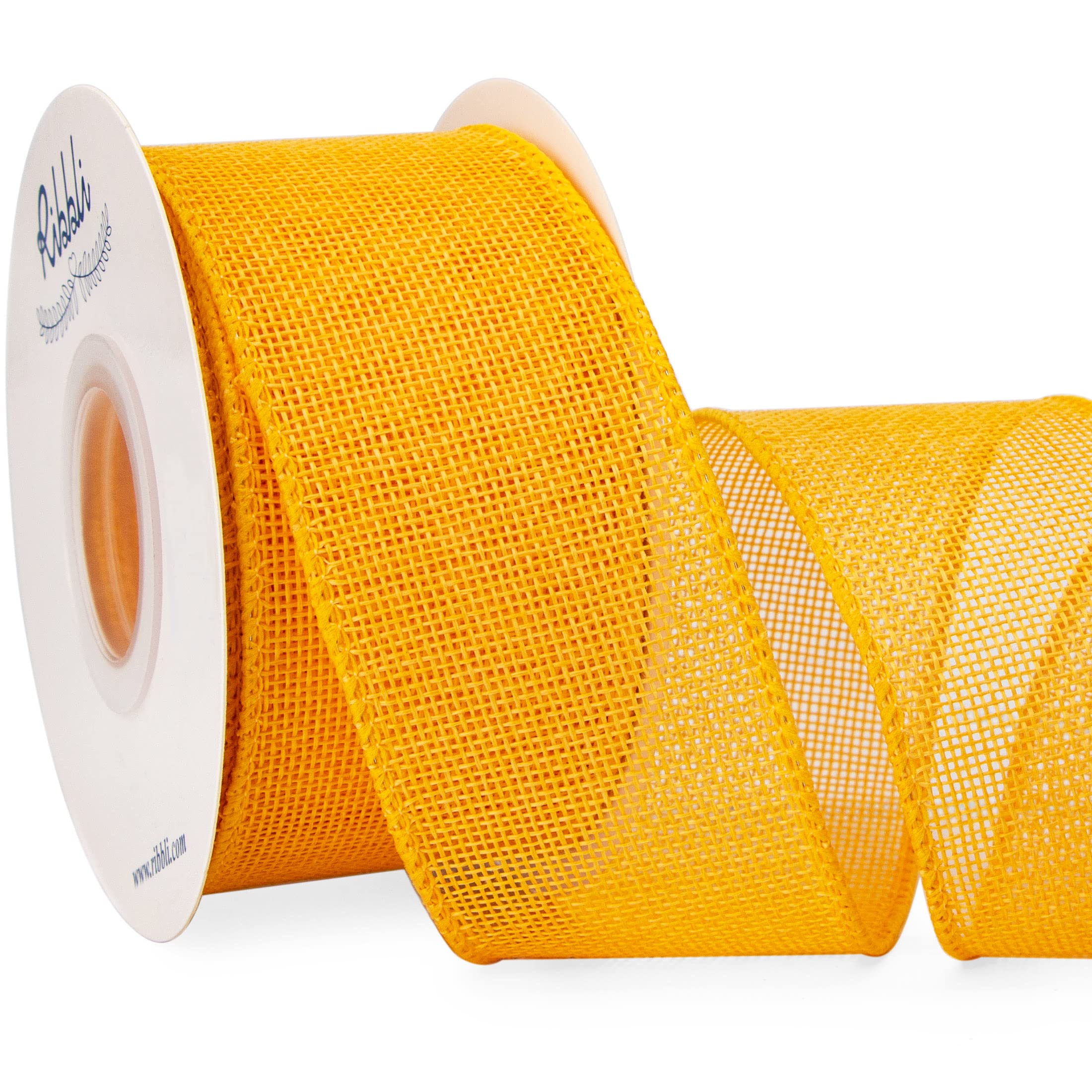 Ribbli Yellow Burlap Wired Ribbon,3 Inch X Continuous 10 Yard, Wired Edge Ribbon For Big Bow,Wreath,Tree Decoration,Outdoor Deco