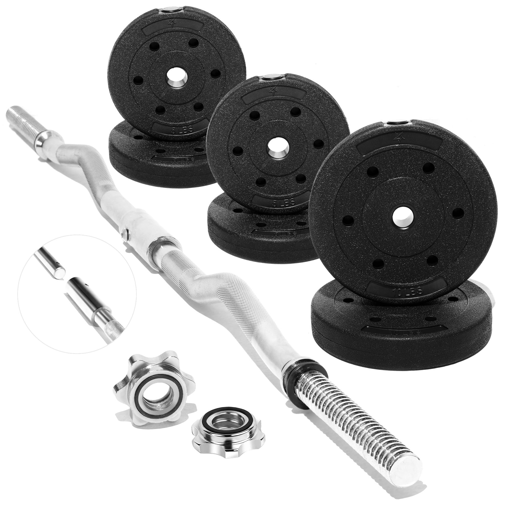 Yes4All Curl Barbell Weight Set 40 & 50 LB, Detachable EZ Curling Barbell with Weights, Fit 1-Inch Standard Plates - 300 LB Capa
