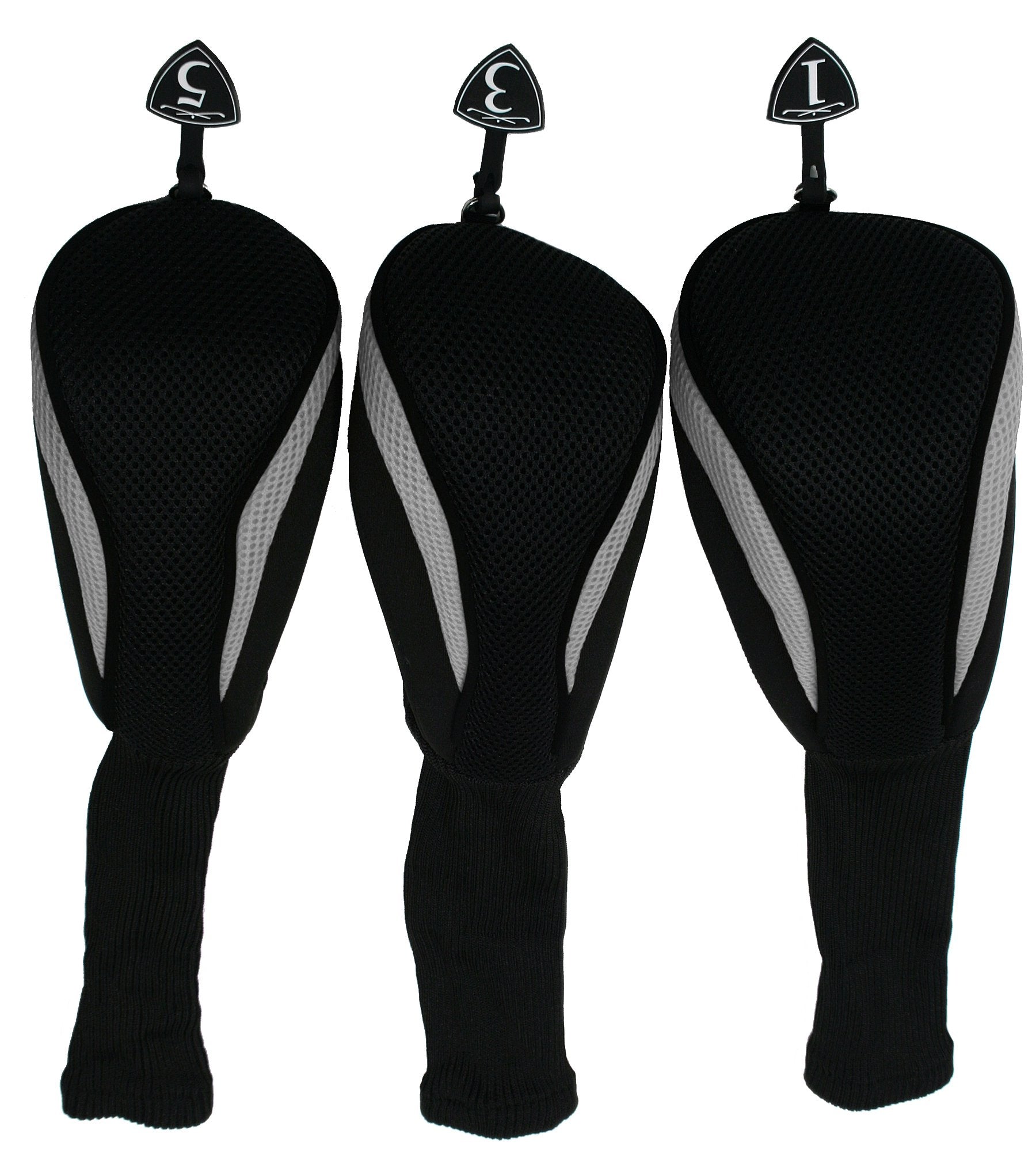 3 Pack Of Neo-Fit Neoprene / Mesh Driver Golf Club 460Cc Headcovers (Black/Grey)