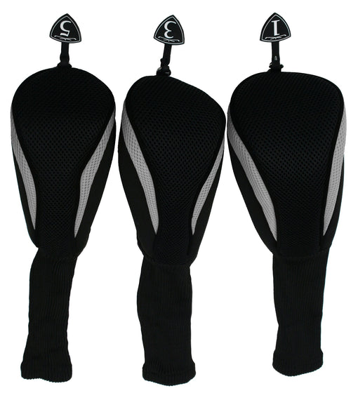 3 Pack Of Neo-Fit Neoprene / Mesh Driver Golf Club 460Cc Headcovers (Black/Grey)
