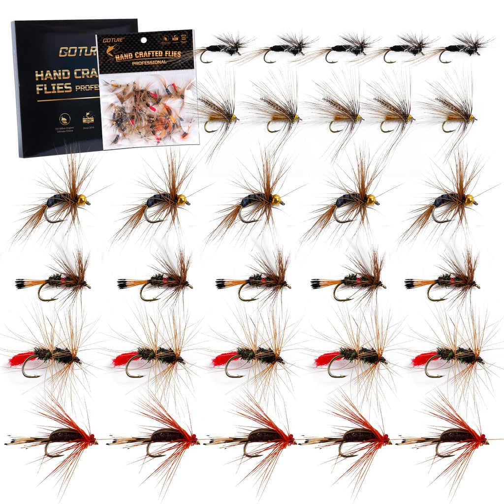 Goture Fly Fishing Flies,30Pcs Fly Fishing Lures,Dry,Wet,Streamers Nymphs Flies Assortment Kit For Bass Trout Panfish Salmon Fis