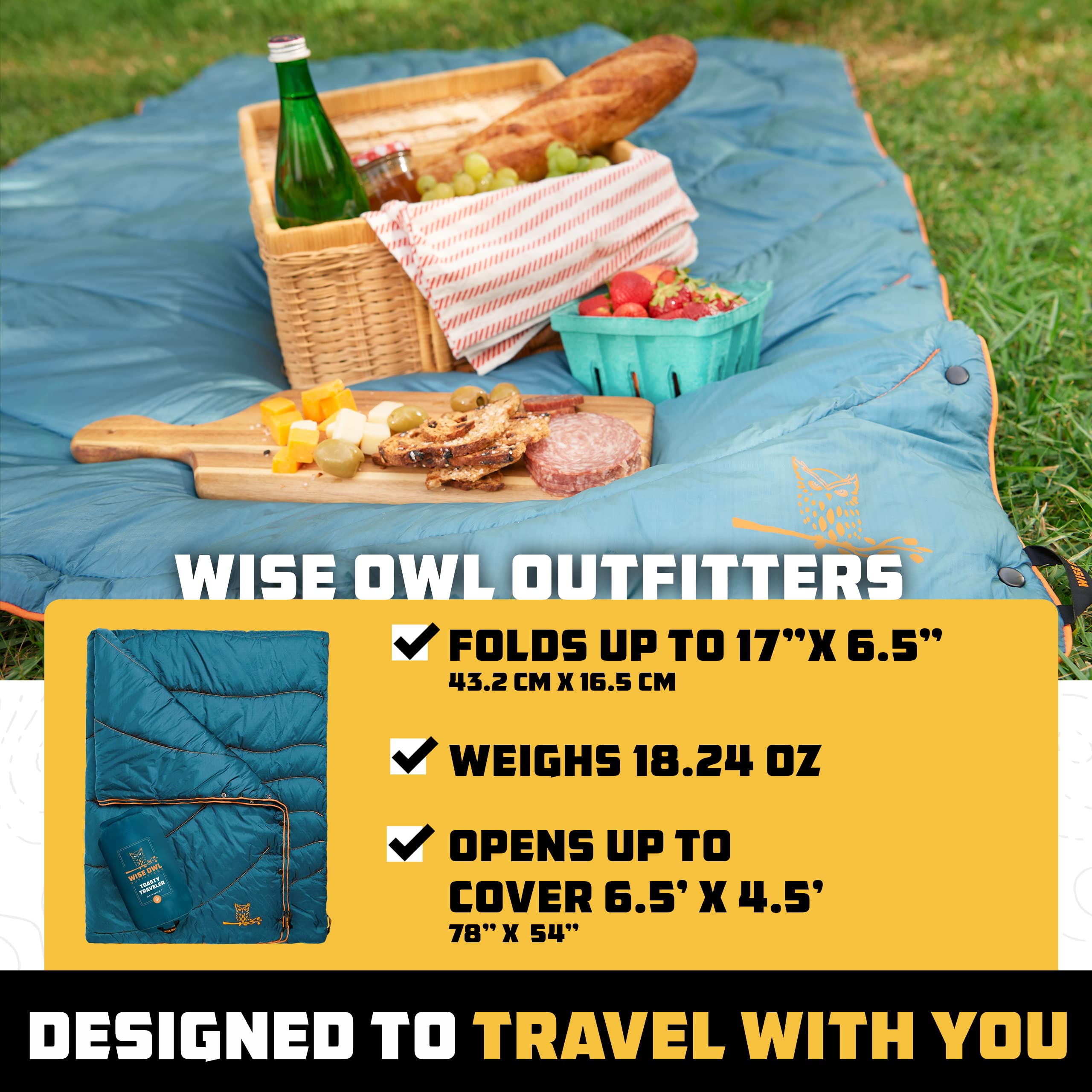 Wise Owl Outfitters Outdoor Camping Blanket - Lightweight Packable Puffy Quilt For Backpacking, Hiking & Travel - Warm Water Res
