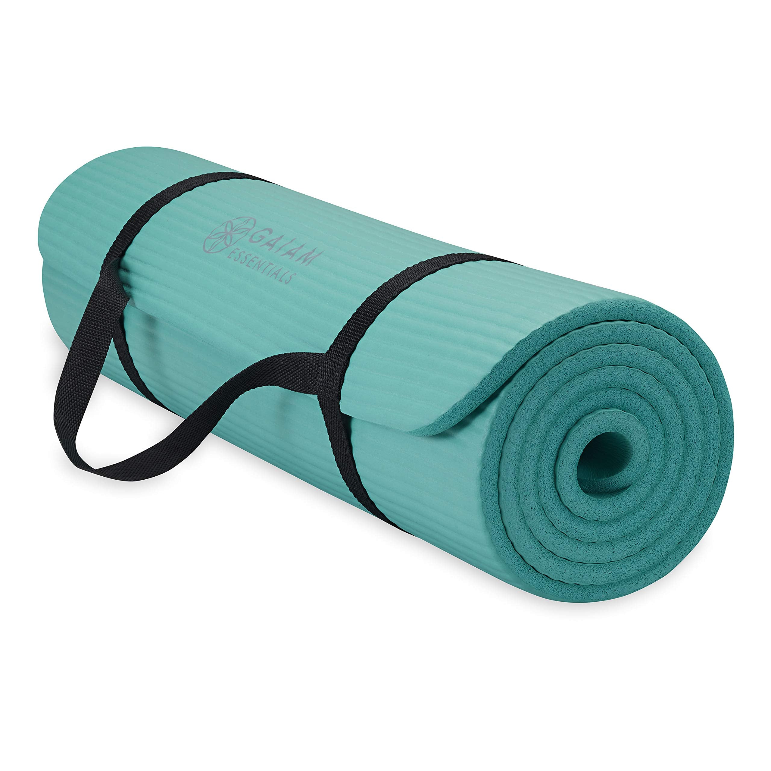 Gaiam Essentials Thick Yoga Mat Fitness & Exercise Mat With Easy-Cinch Carrier Strap, Teal, 72L X 24W X 2/5 Inch Thick