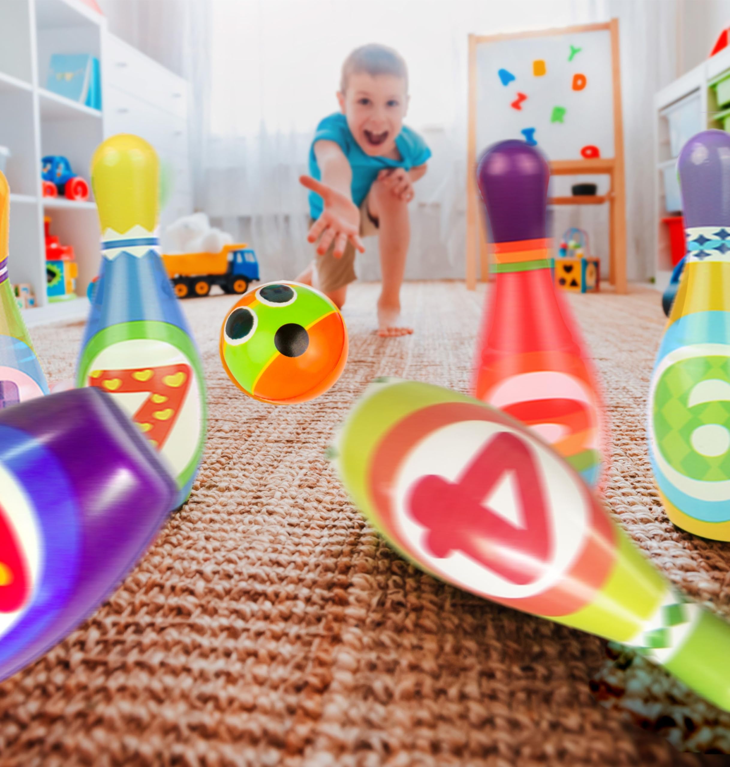 Toyvelt Kids Bowling Set - With 10 Bowling Pins & 2 Balls - Educational Early Development Indoor & Outdoor Games Set - For Toddl