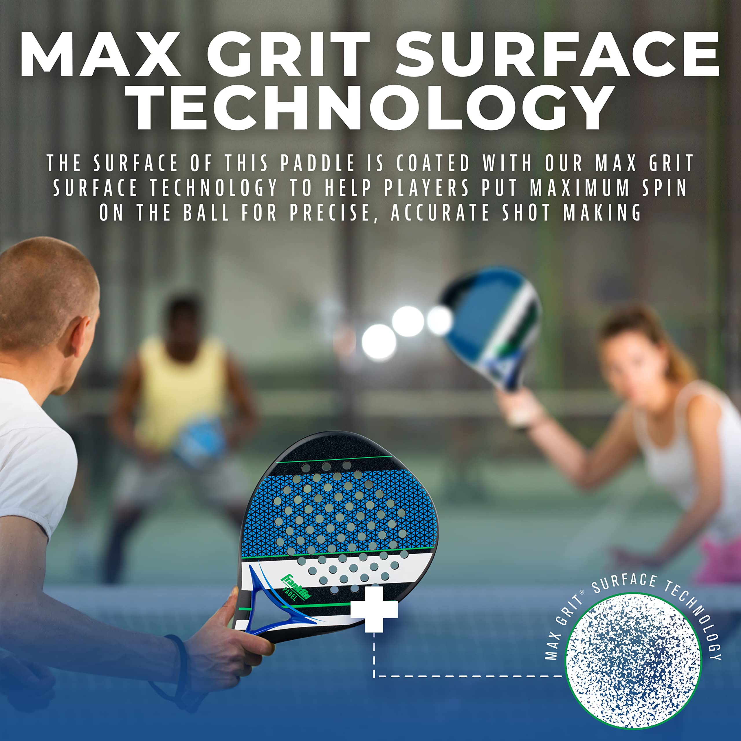 Franklin Sports Padel Racket - Aurora - Carbon Fiber Padel Paddle With Foam Core + Max Grit Surface - Pop Tennis Racket - 365G -
