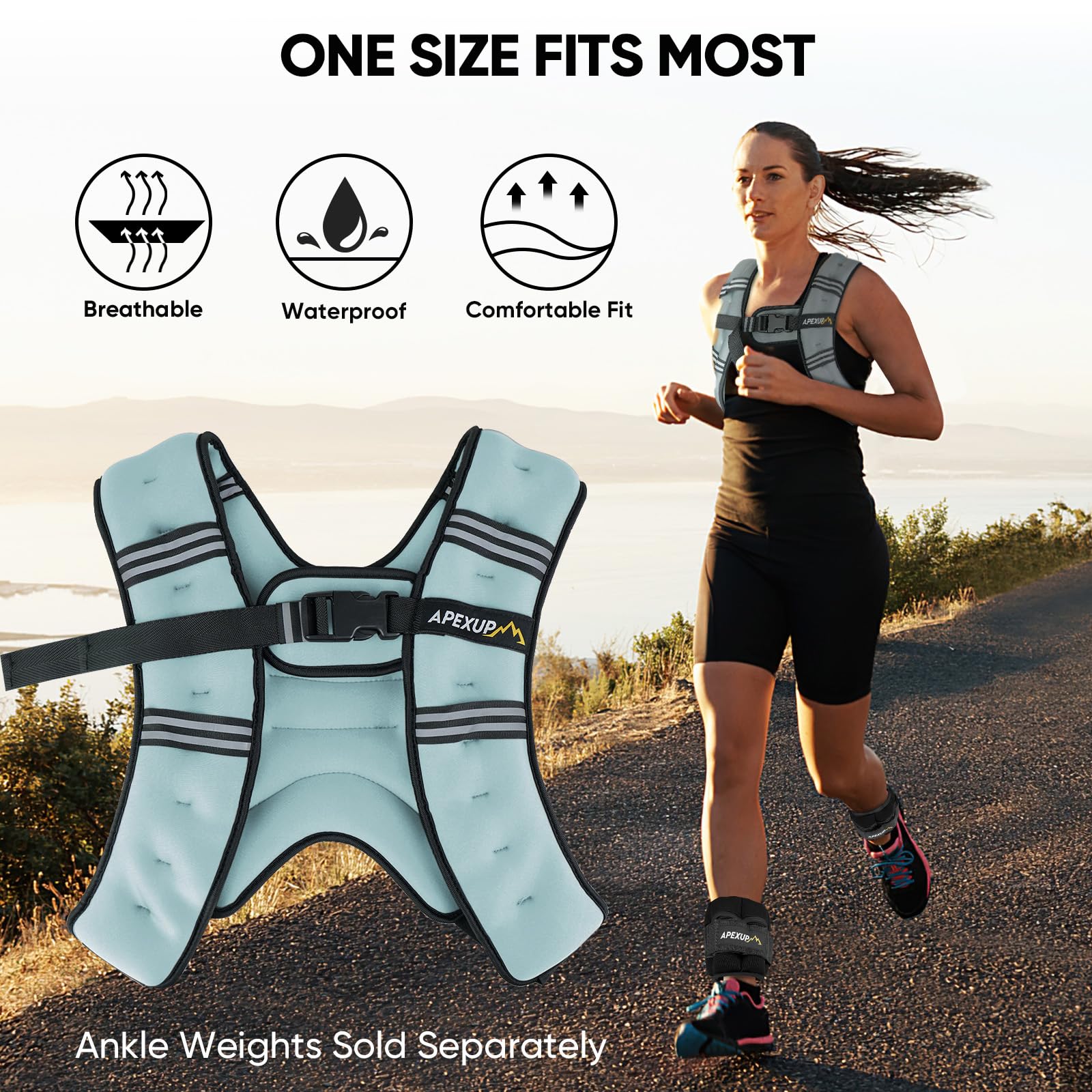 APEXUP 5lbs Weighted Vest Men Women, Weight Vest for Women Workout Equipment for Strength Training Running (Pastel Blue)
