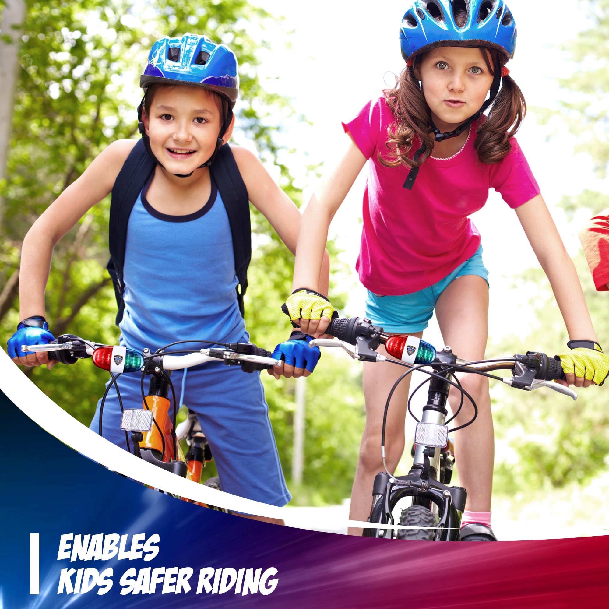 Kids Tech Bike Led Light - Police Sound Light Electronic Horn - Bicycle Siren, 5 Led Light 4 Sounds Trumpet, Warning Safety Ligh