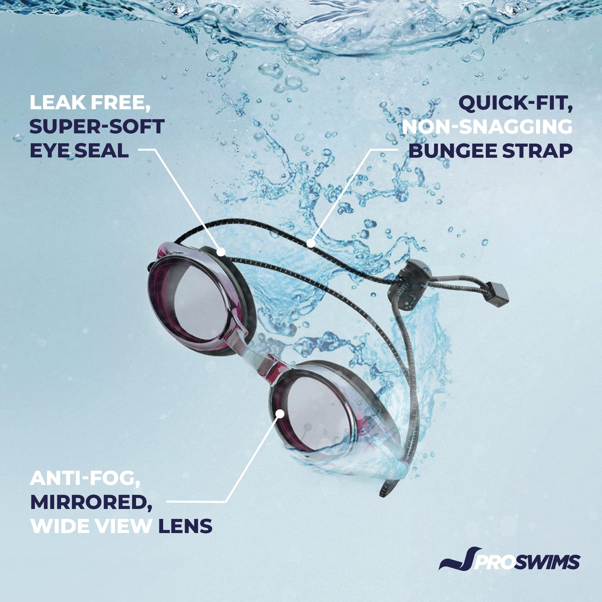 Proswims Anti-Fog Swim Goggles For Women & Girls Pink Goggles With Bungee Strap, Hard Case & Cloth, Racing Swimming Goggles Wome