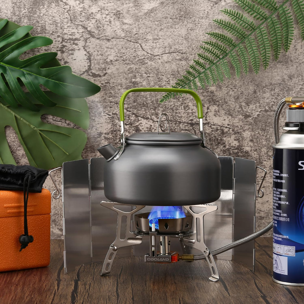 Odoland 3500W Windproof Camp Stove Camping Gas Stove With Windscreen, Fuel Canister Adapter, Piezo Ignition, Carry Case, Portabl