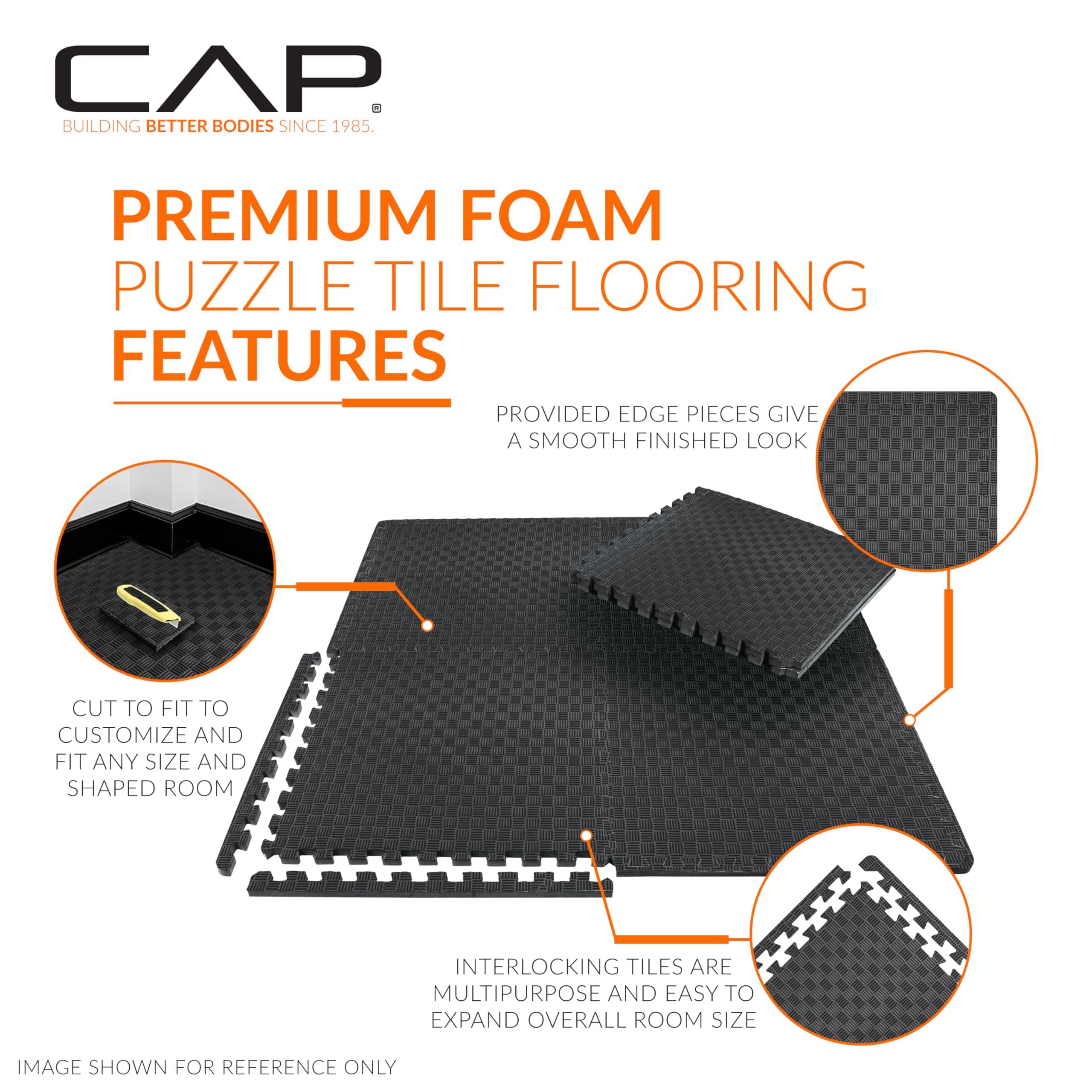 Cap Barbell 1/2 Interlocking Eva Foam Exercise Puzzle Mats - 1 Pack | 24'' X 24'' X 1/2'' | Tatami Pattern - Black