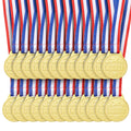 Juvale 24 Pack Gold Winner Medals For Kids And Adults - Participation Awards With 15.3-Inch Red, White, And Blue Neck Ribbons Fo