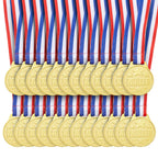 Juvale 24 Pack Gold Winner Medals For Kids And Adults - Participation Awards With 15.3-Inch Red, White, And Blue Neck Ribbons Fo