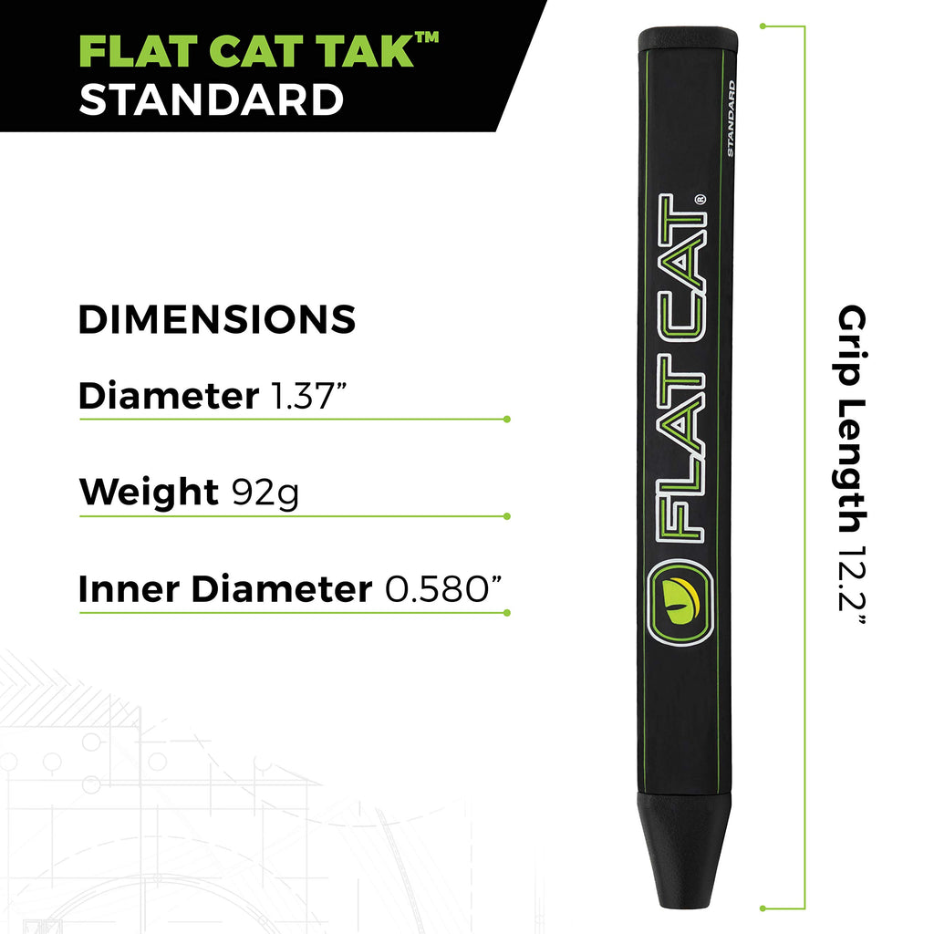 Flat Cat Tak Putter Grip Standard 8727, Slightly Oversized Rubber Non-Tapered Golf Grip, Flat Sides Put The Feeling Of A Square