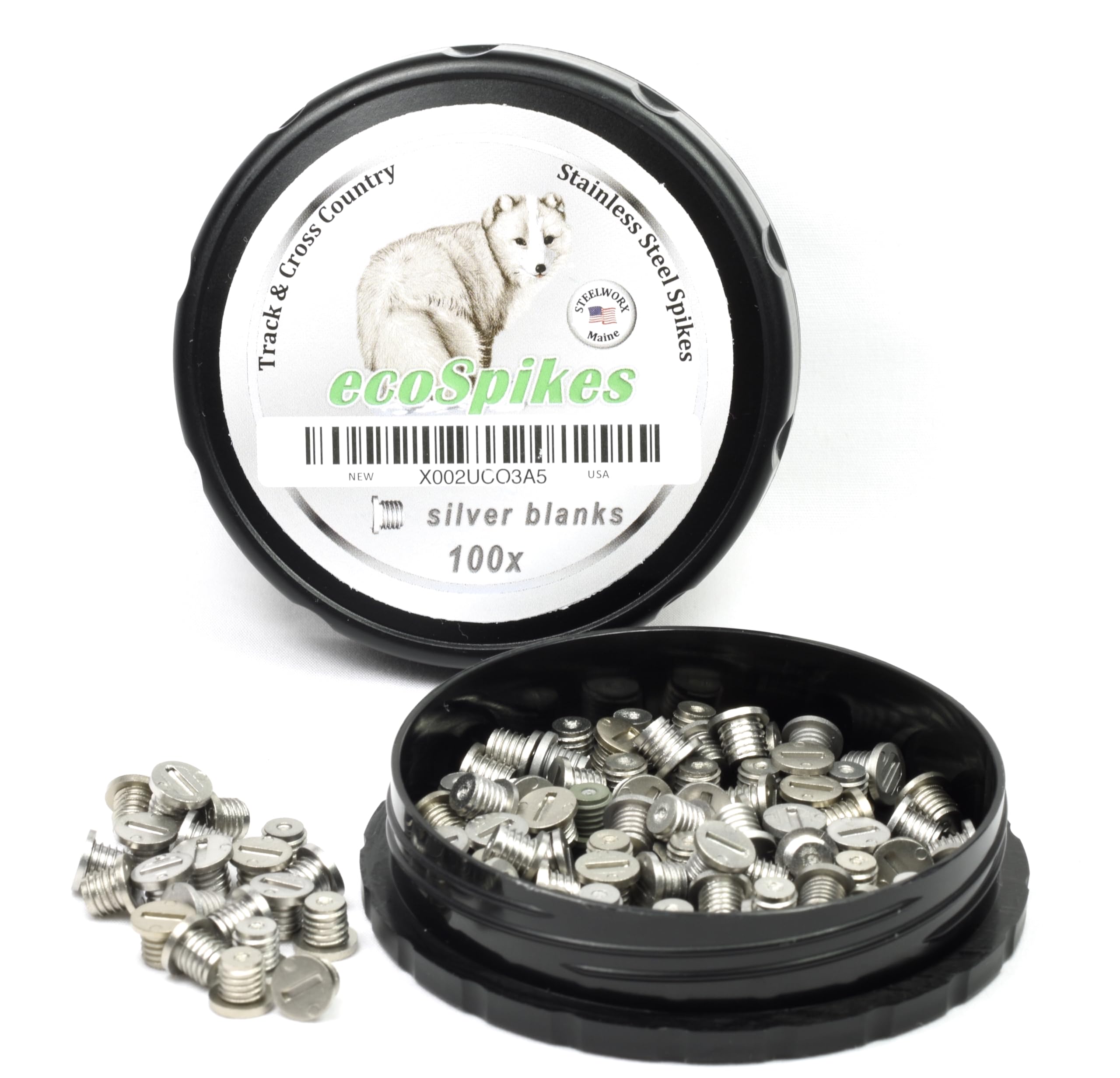 ecoSpikes Stainless Steel Track and Cross Country Spikes (Blank Silver, 100x)