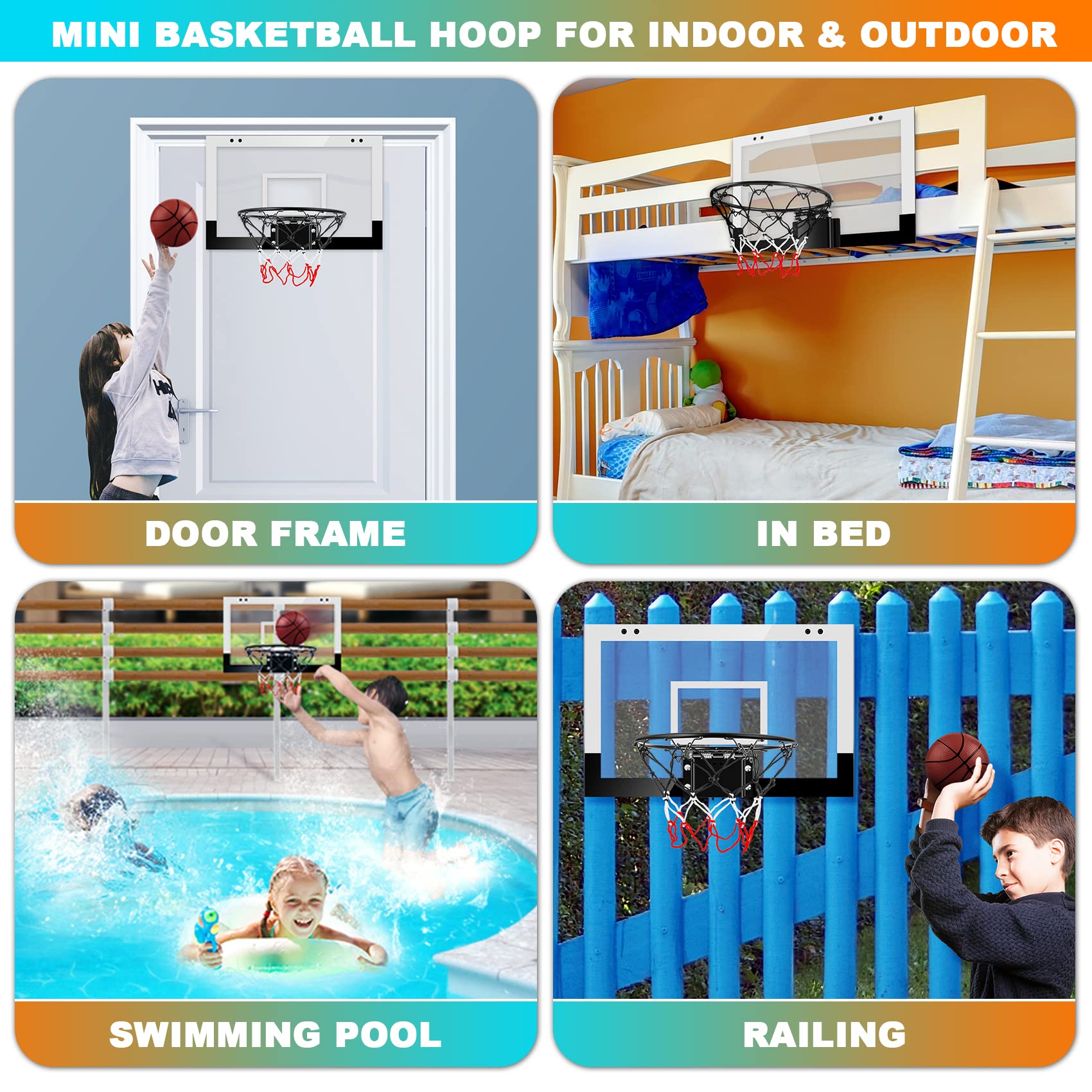 Treywell Indoor Basketball Hoop Sports Fan Backboards For Kids And Adults Door Room Basketball Hoop Mini Hoop With 3 Balls Baske