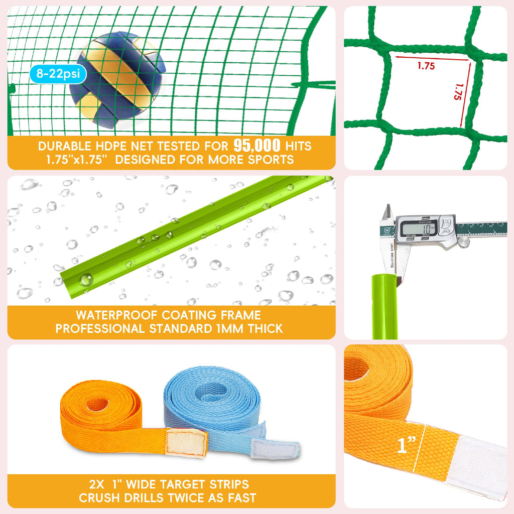 Volleyball Rebounder Net 7x4 Ft, 5-Angle Adjustable Rebounder Net with 2 Target Stripes & Portable Travel Bag, 10-MIN Setup Boun