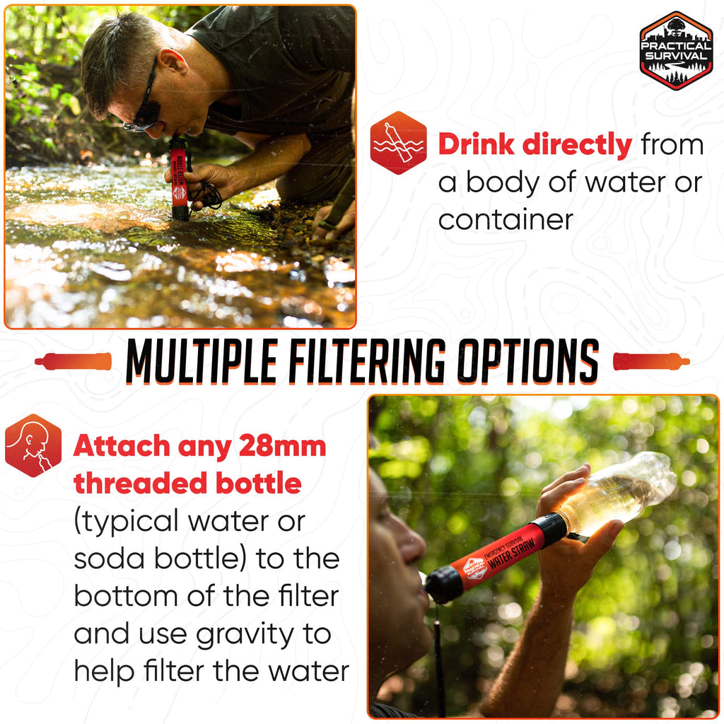5 High Capacity Emergency Survival Water Straws - Personal Water Filter For Camping, Hiking, Travel, Biking, Survival, Emergency
