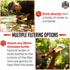 5 High Capacity Emergency Survival Water Straws - Personal Water Filter For Camping, Hiking, Travel, Biking, Survival, Emergency