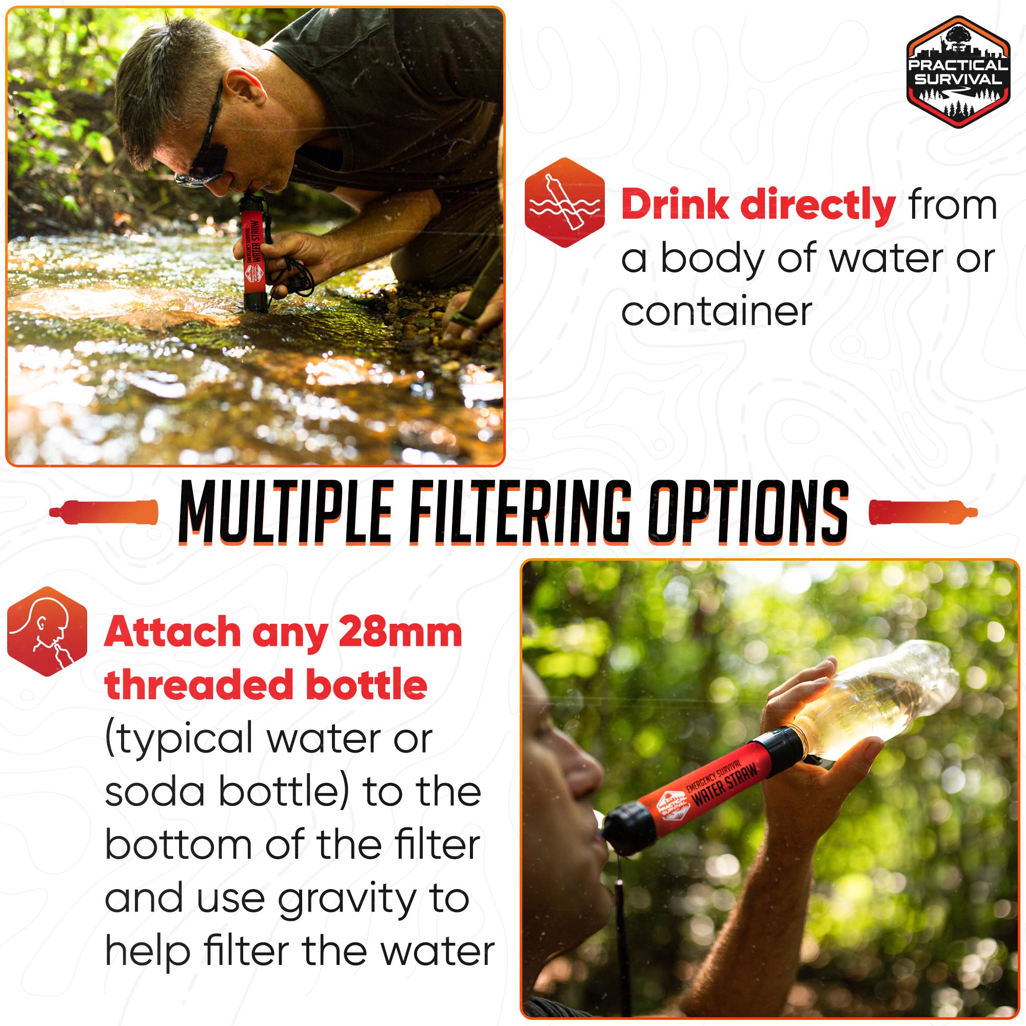 5 High Capacity Emergency Survival Water Straws - Personal Water Filter For Camping, Hiking, Travel, Biking, Survival, Emergency