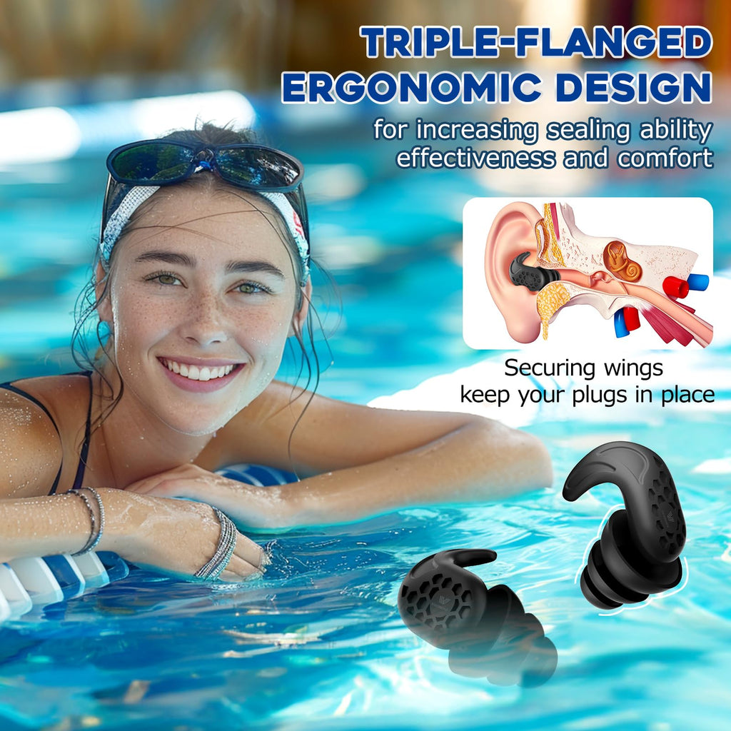 Swimming Ear Plugs, Vigoroad 2 Pairs Waterproof Ultra Comfy Reusable Silicone Swimming Earplugs For Swimmers, Shower, Bathing, S
