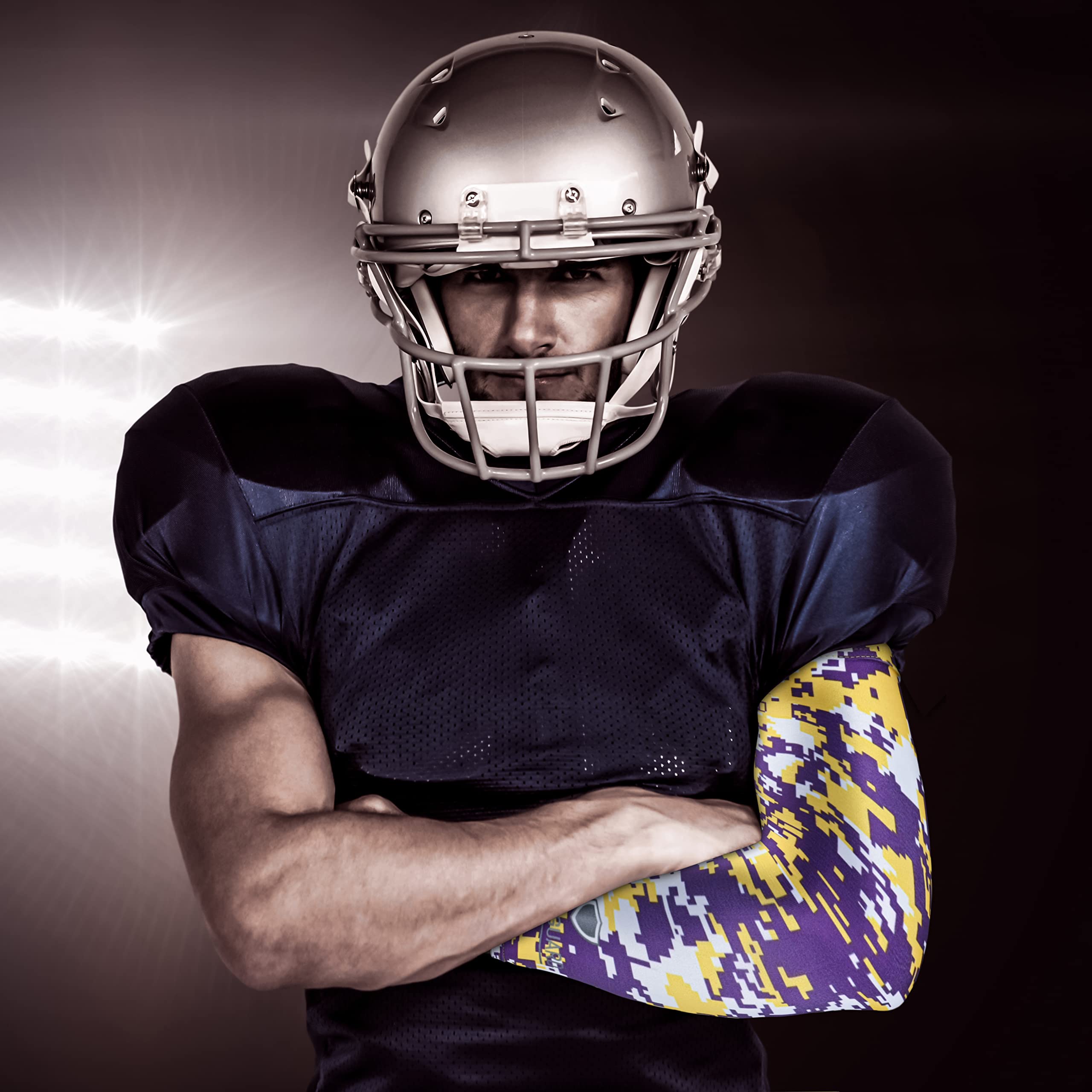 Stromguard Compression Sports Arm Sleeve Digital Camo Baseball Football Basketball - (One Arm Sleeve) (Youth Large, #21 - Purple