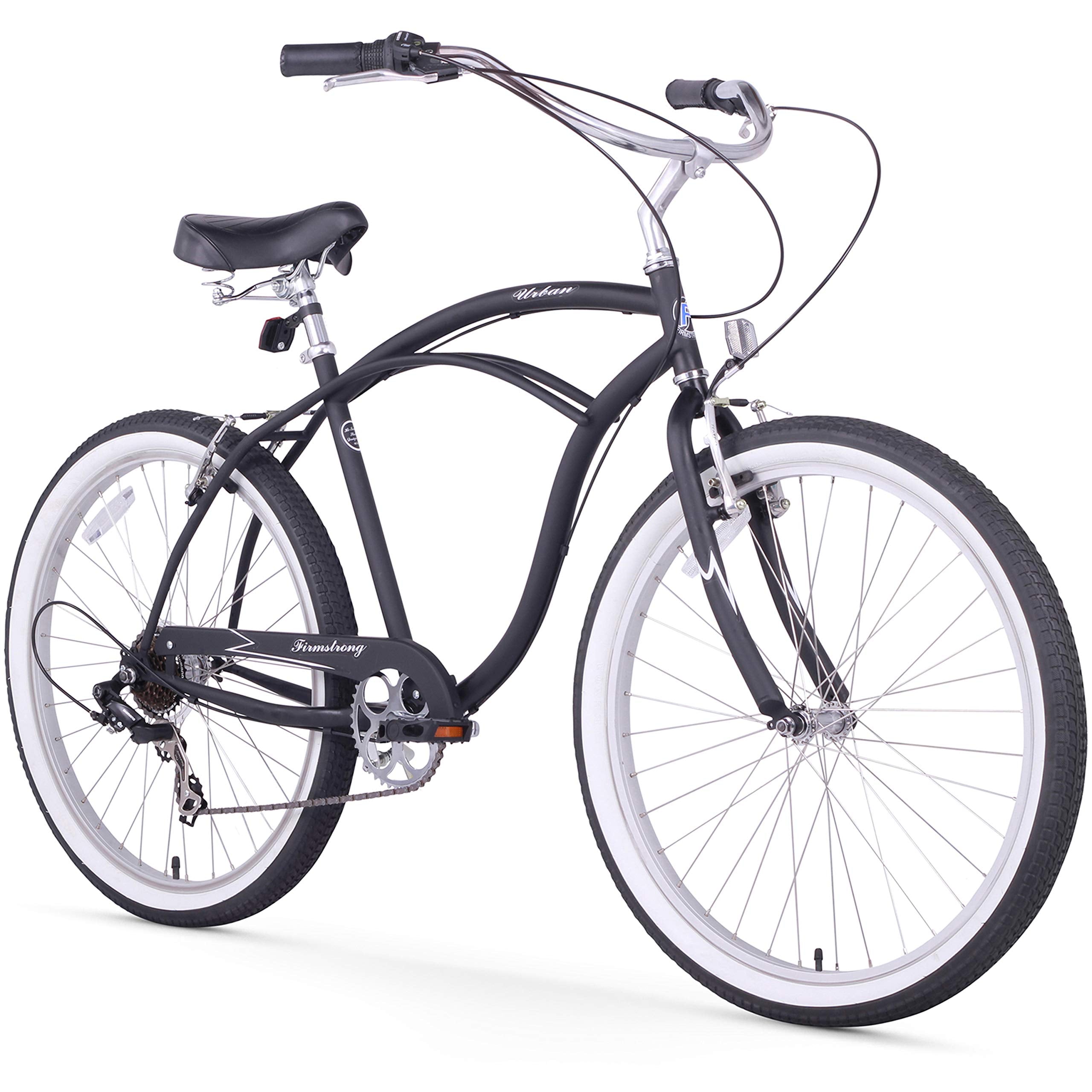 Firmstrong Urban Man Beach Cruiser Bike, Mens Bicycle 26-Inch, 7-Speed, Matte Black