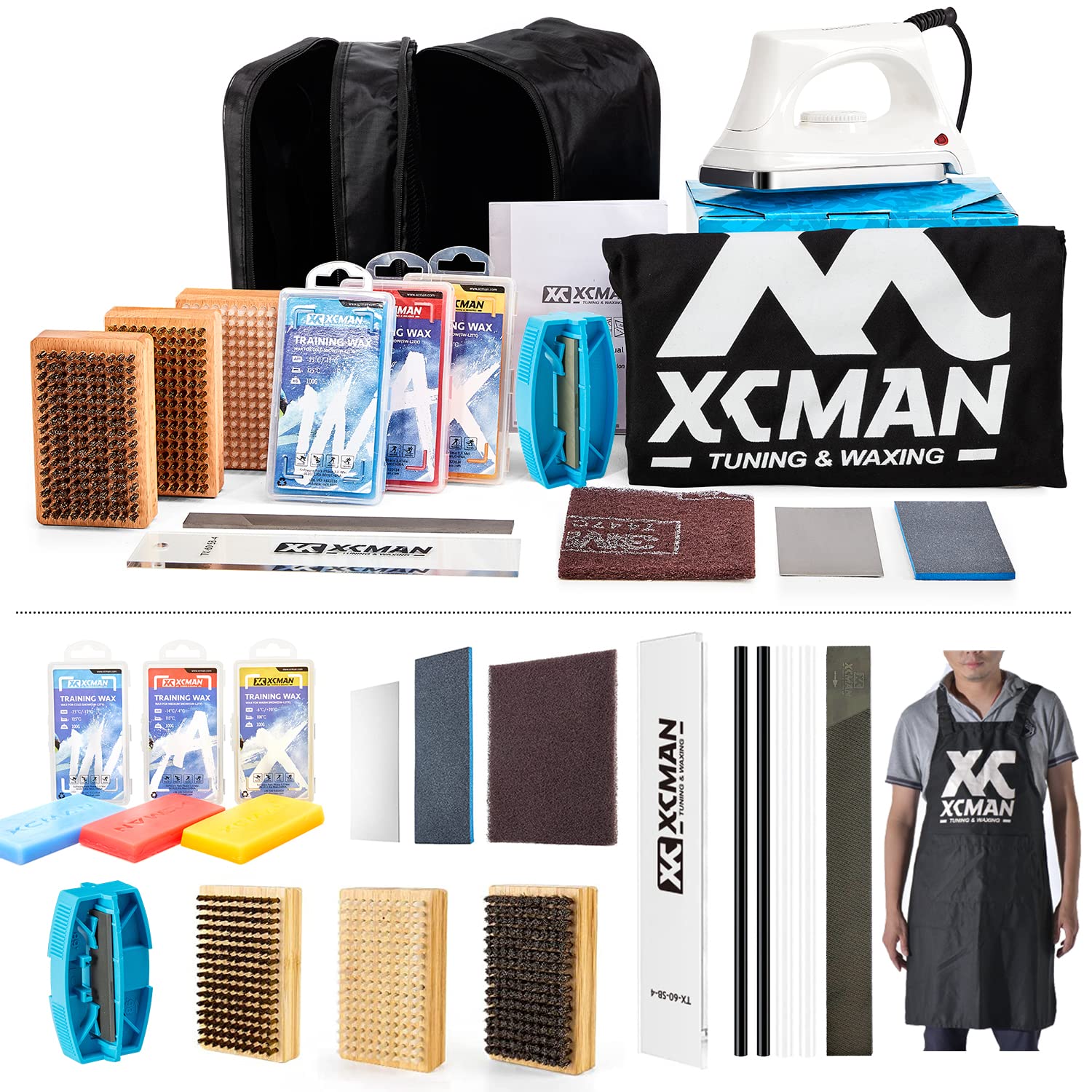 Xcman Complete Ski Snowboard Tuning And Waxing Kit With Waxing Iron,Ski Training Wax,Edge Tuner,Ptex,Ski Waxing Brush,Waxing Scr