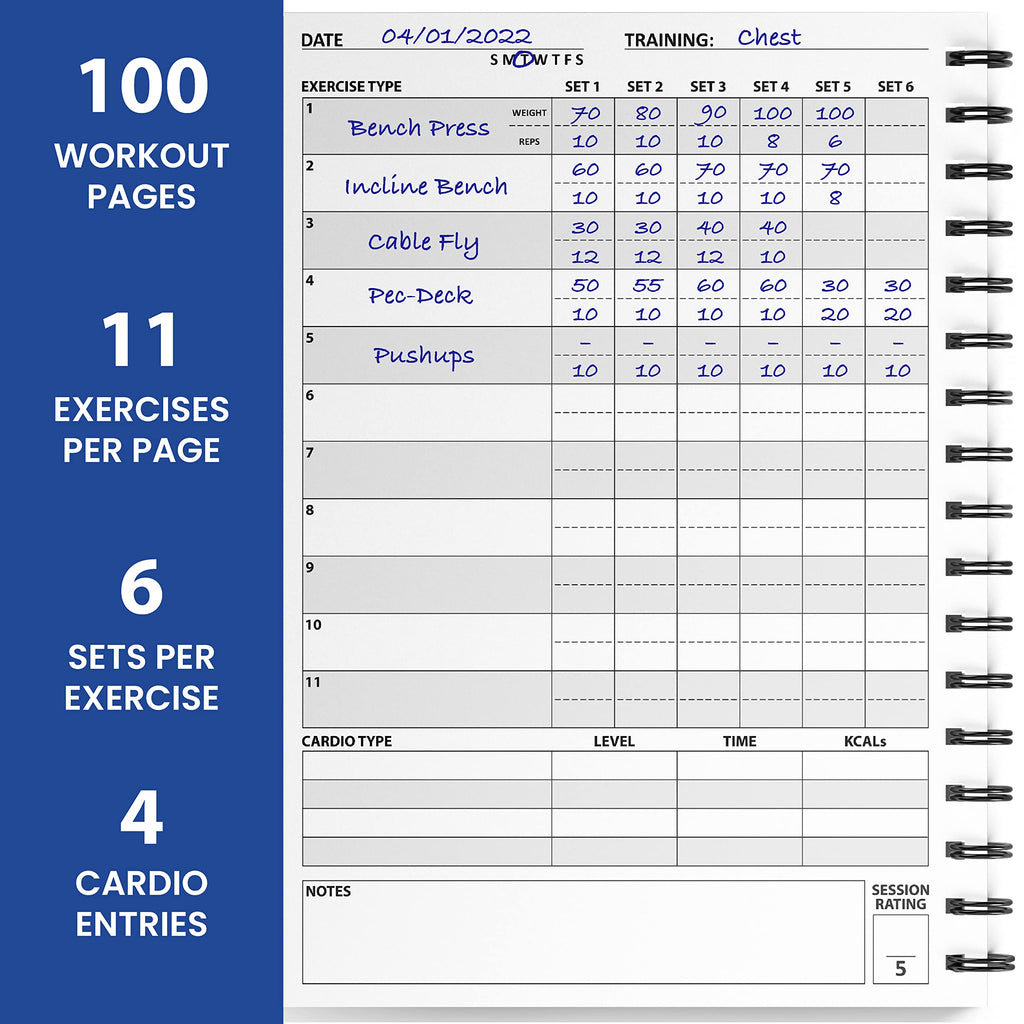 Ultimate Gym Workout Log Book, Xl A5 Exercise, Fitness And Training Diary & Journal - 100 Page With Exercise, Cardio & Notes Sec